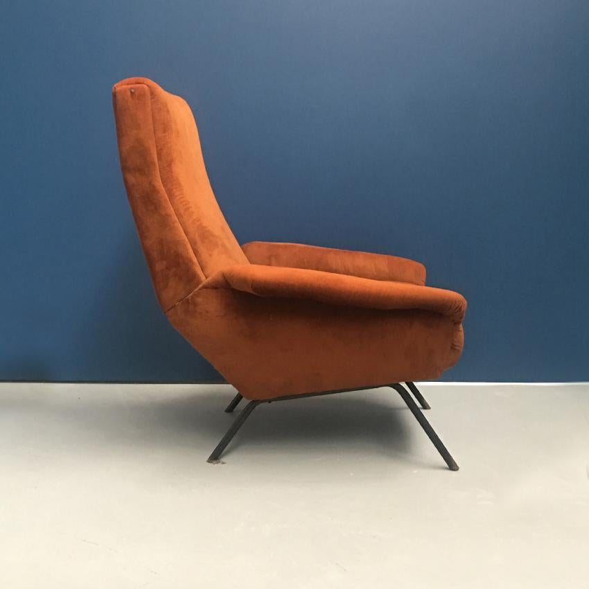 Italian Brown Velvet Armchair, 1950s In Good Condition In MIlano, IT