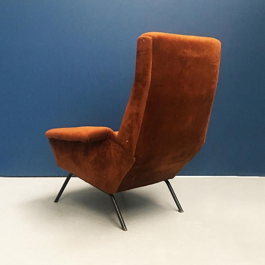 Metal Italian Brown Velvet Armchair, 1950s