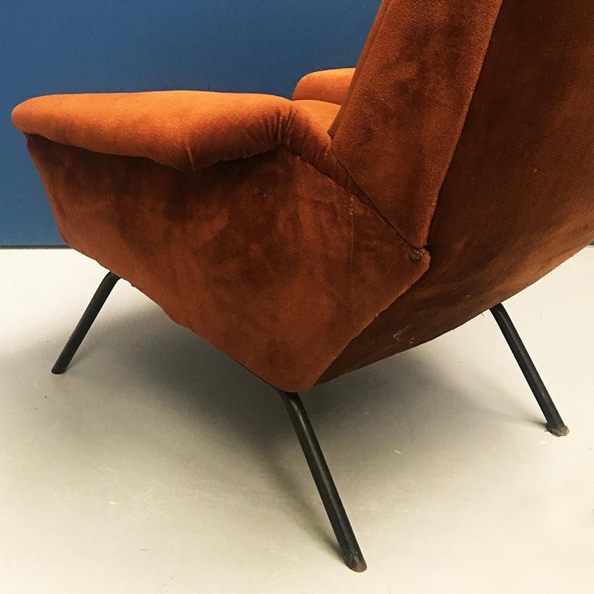 Italian Brown Velvet Armchair, 1950s 1