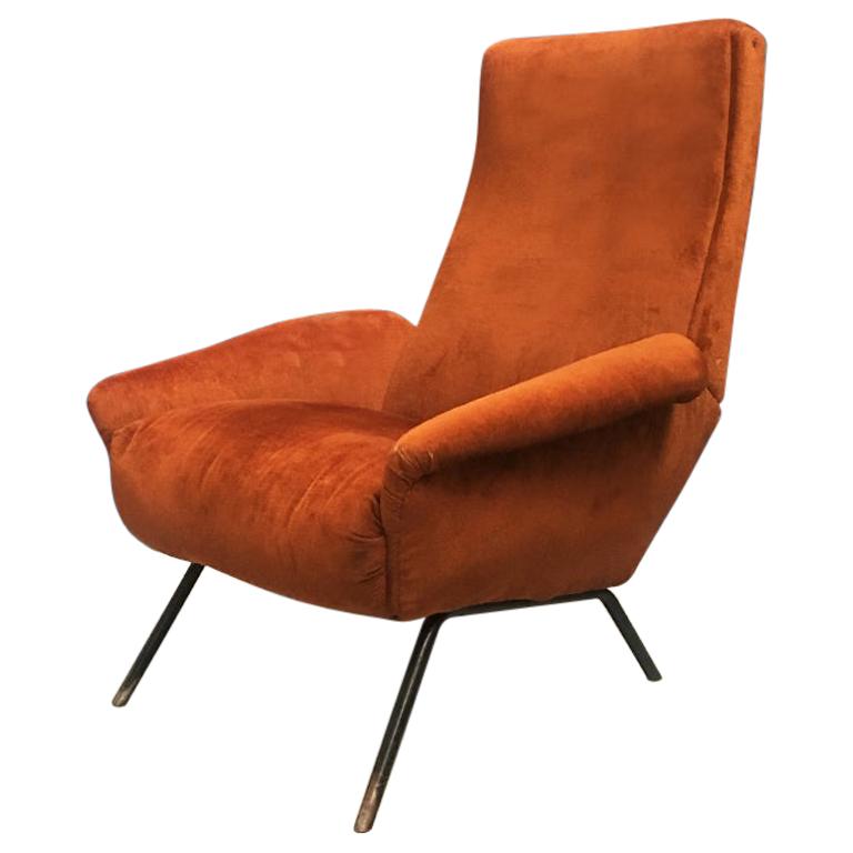 Italian Brown Velvet Armchair, 1950s