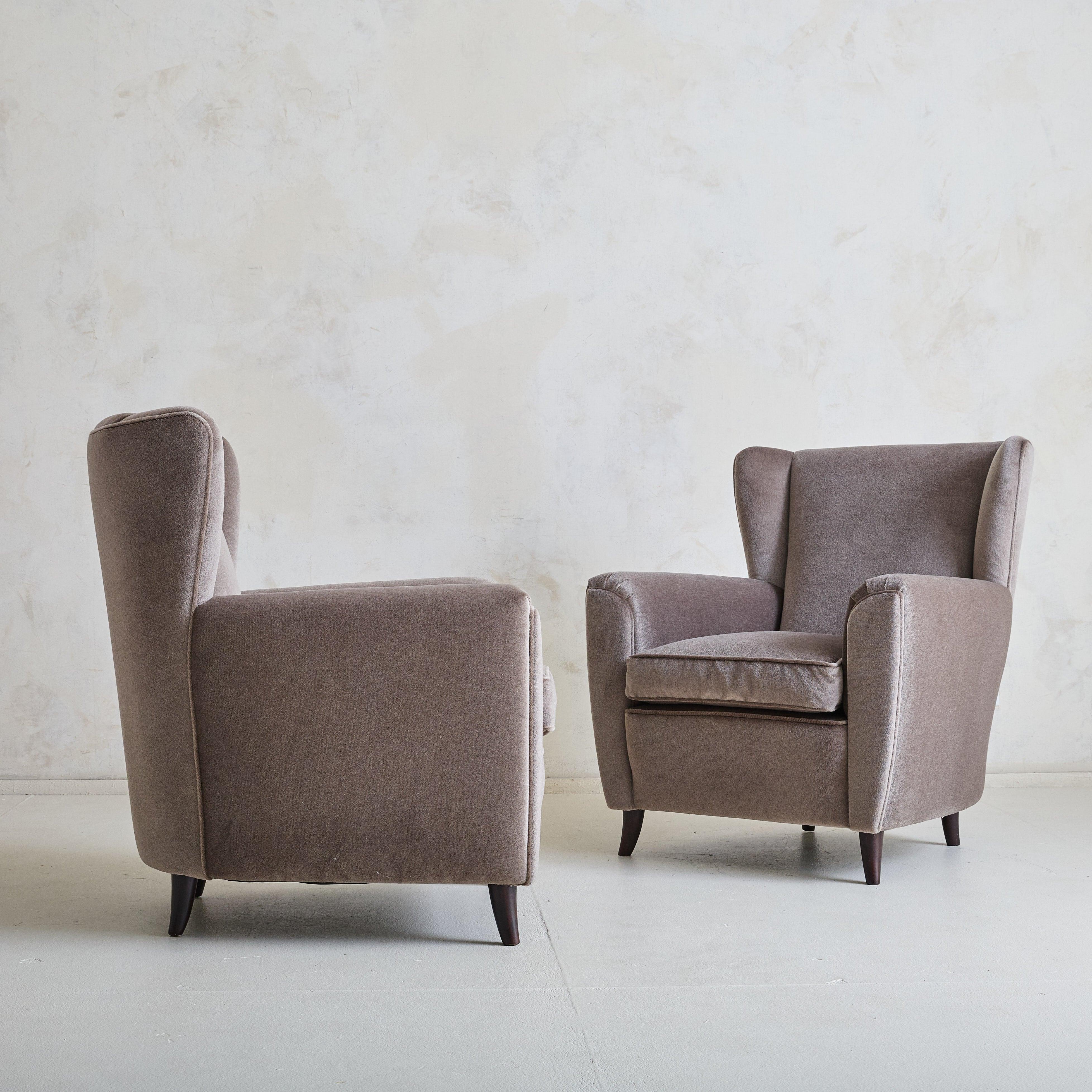 Mid-Century Modern Italian Brown Velvet Wingback Lounge Chair, 1950s - 2 Available For Sale