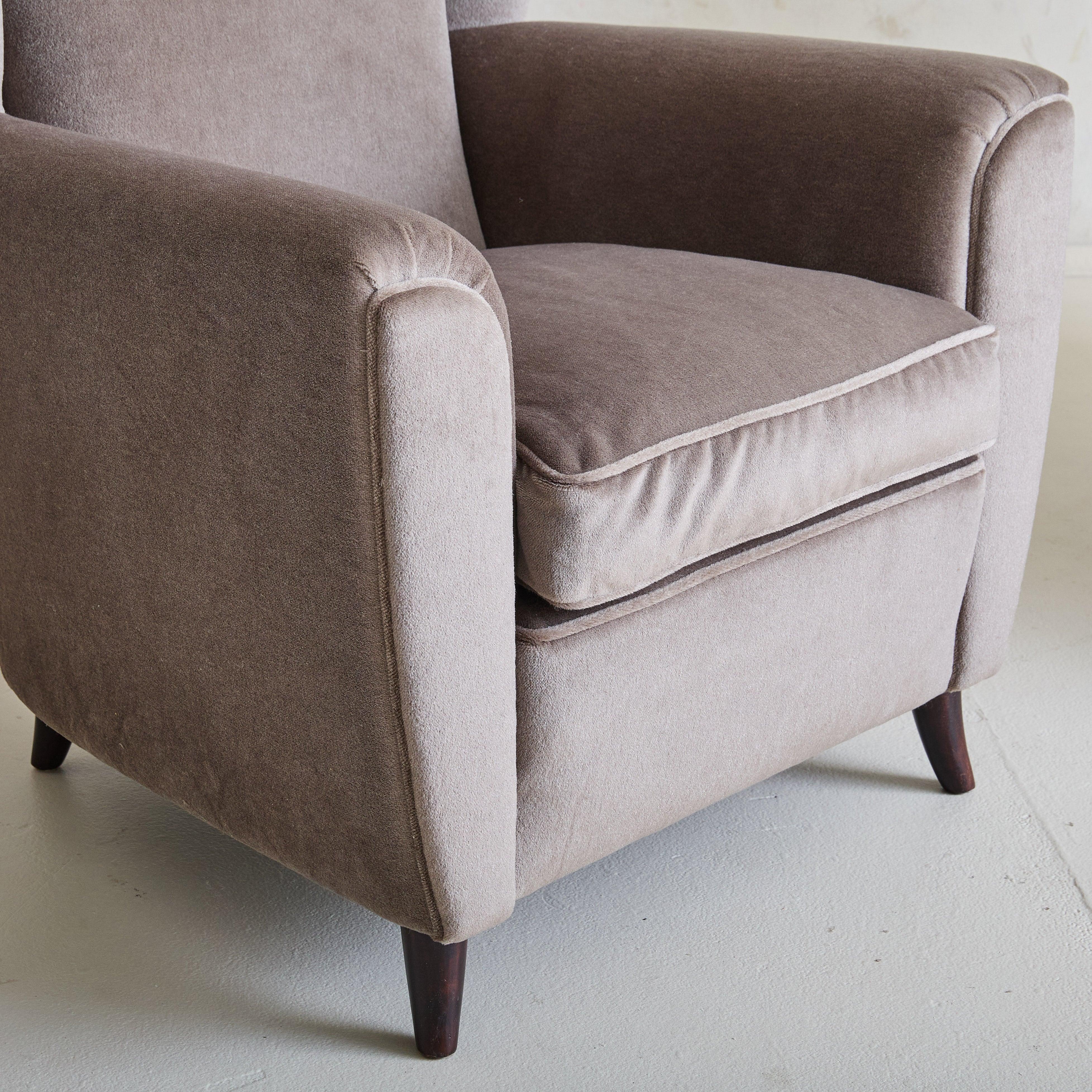 Italian Brown Velvet Wingback Lounge Chair, 1950s - 2 Available For Sale 1
