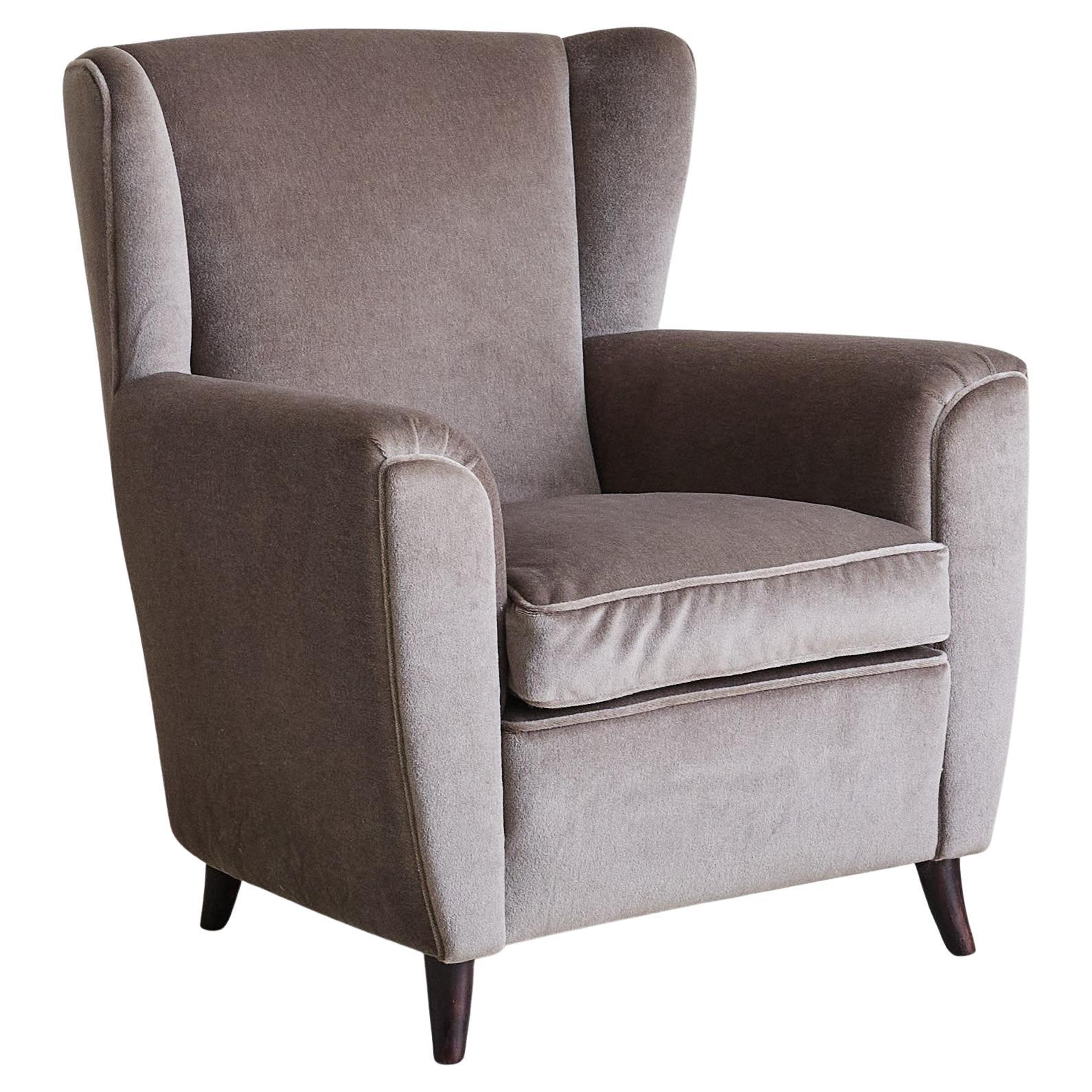 Italian Brown Velvet Wingback Lounge Chair, 1950s - 2 Available For Sale