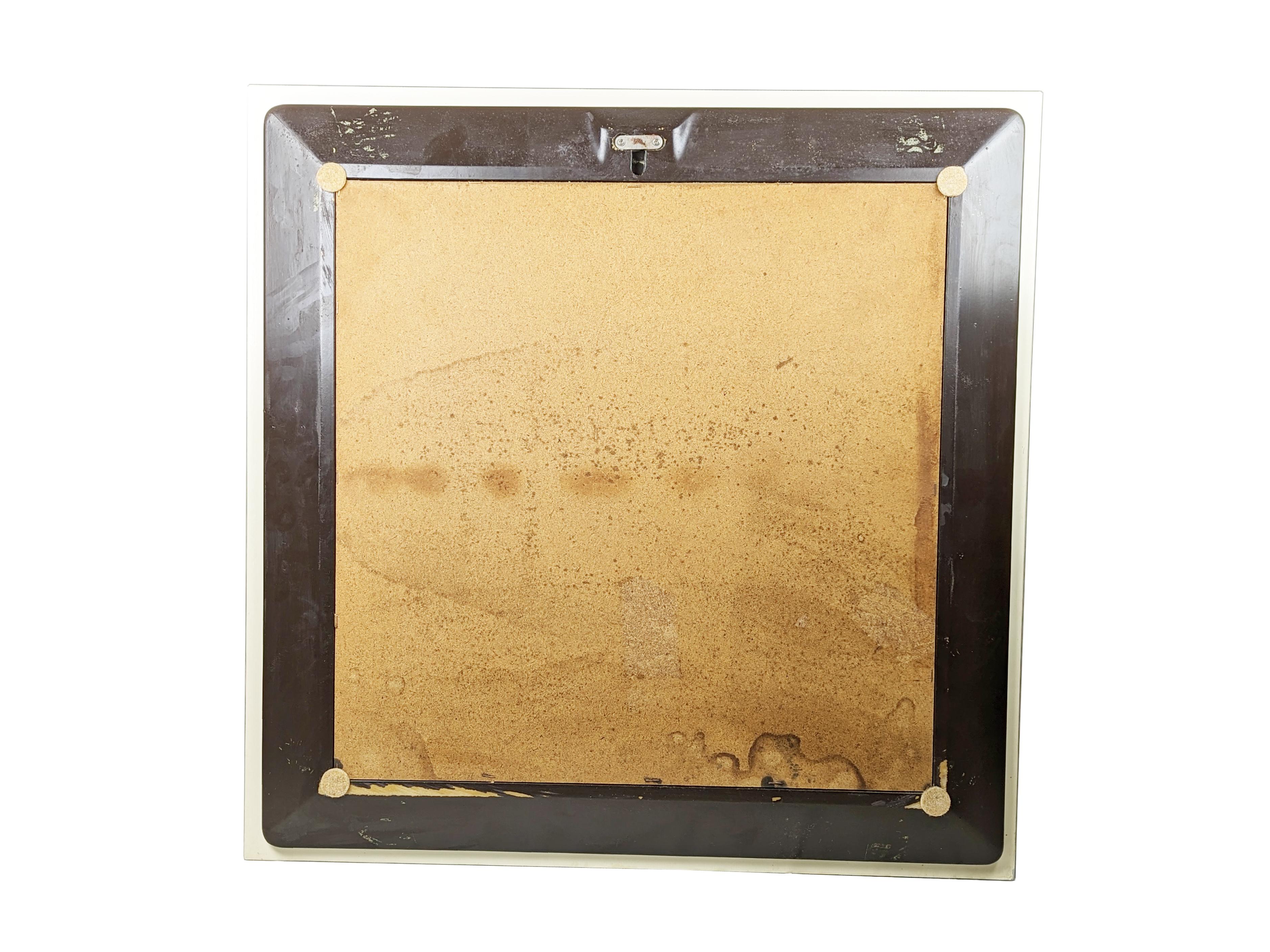 Miroir carré italien en bois brun et verre miroité , 1970 en vente 3