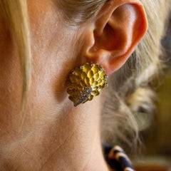 Italian Brushed 18 Karat Gold and Diamond Earrings