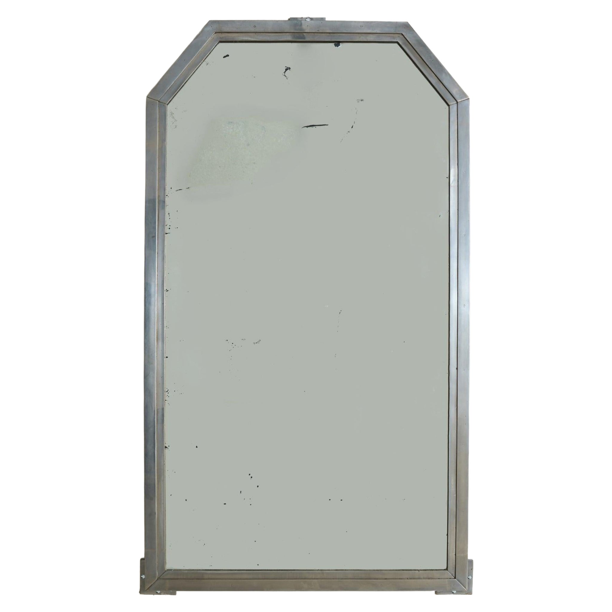 Italian Brushed Metal Wall Mirror, 1960s