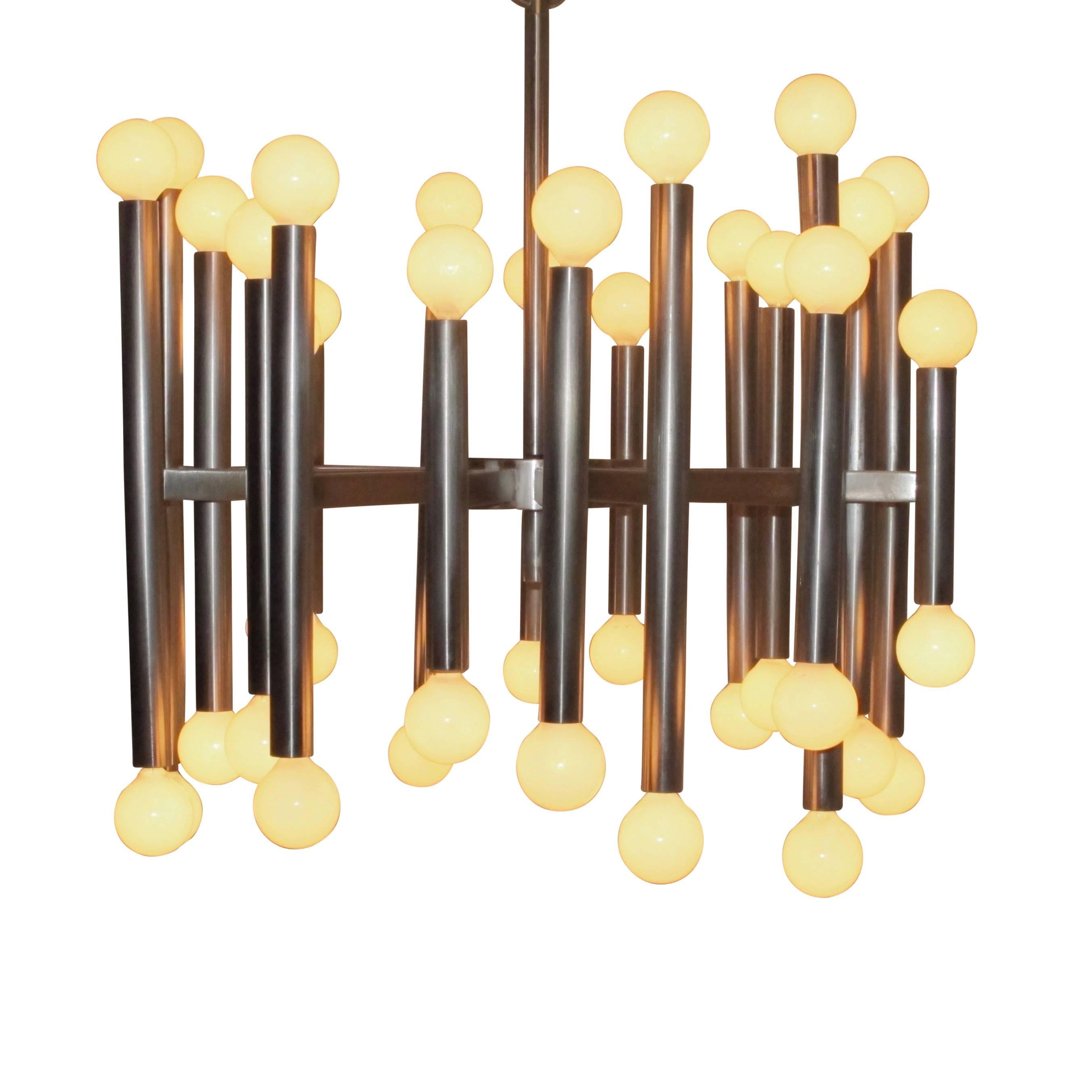 Gaetano Sciolari Brushed Stainless Steel Light Fixture, Italian Mid-20th Century In Excellent Condition For Sale In San Francisco, CA