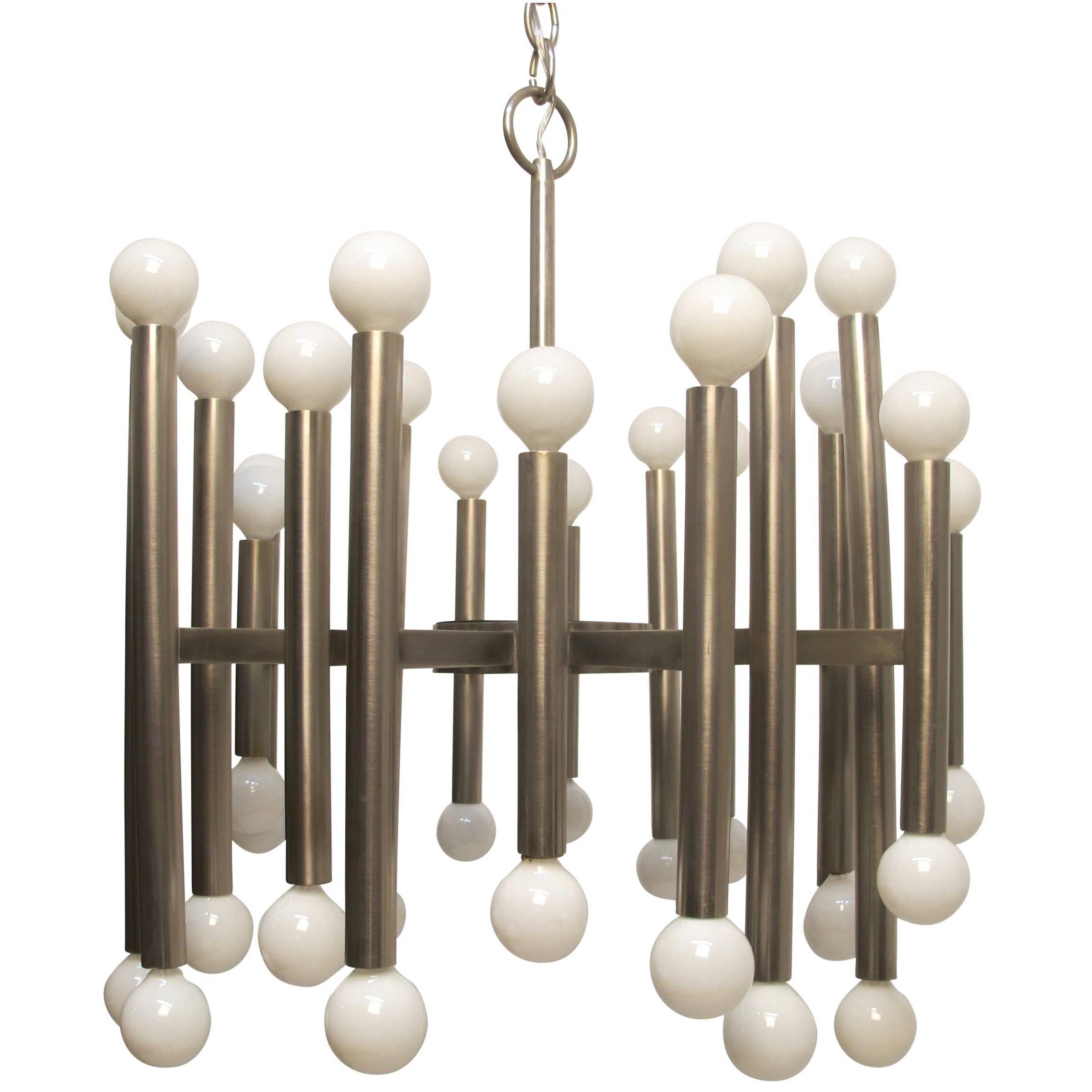 Gaetano Sciolari Brushed Stainless Steel Light Fixture, Italian Mid-20th Century For Sale