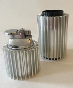 Italian Brutalist Aluminum & Chrome Table Lighter & Musical Cigarette Server