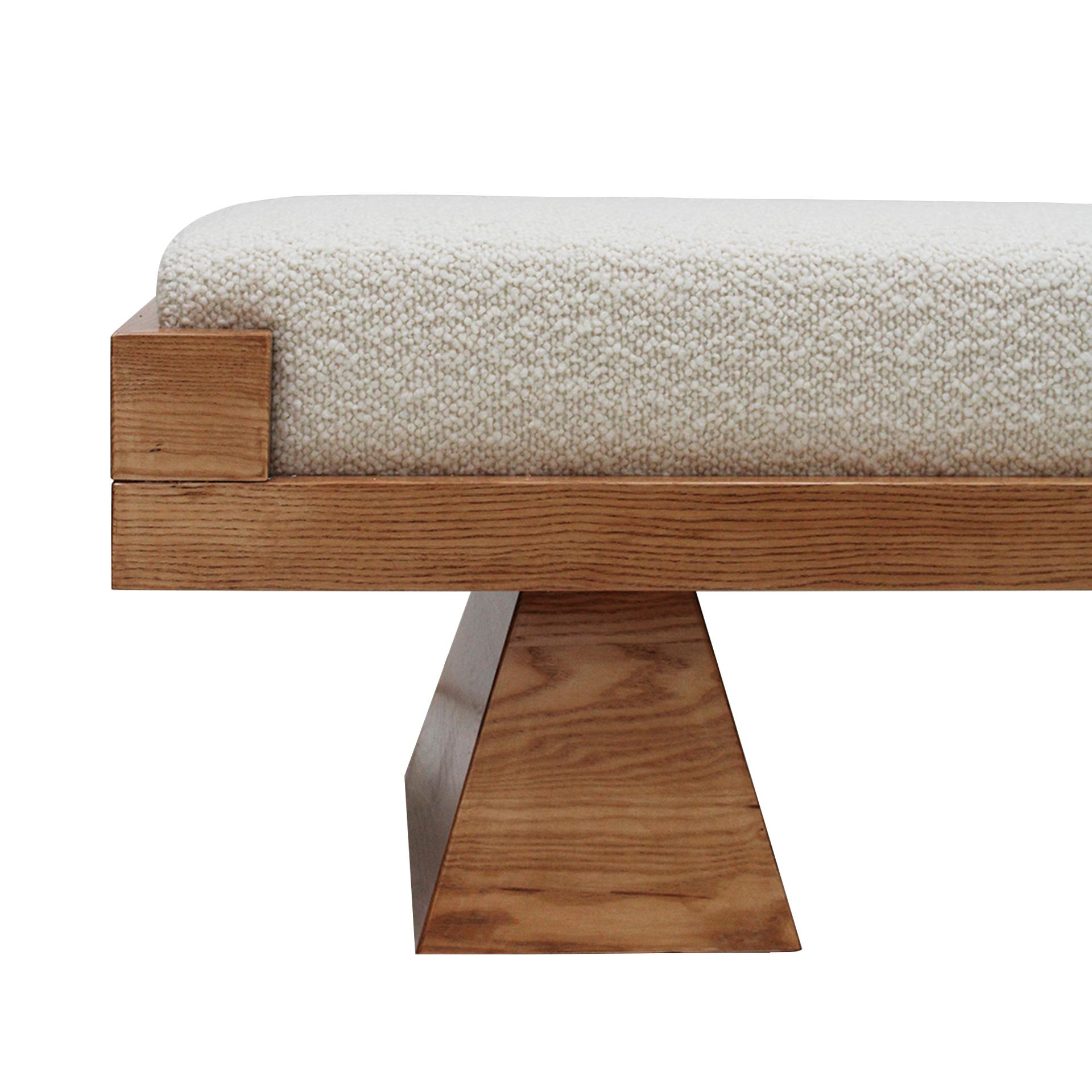 Contemporary Italian Brutalist Bench in Solid Oak and Wool Bouclé For Sale