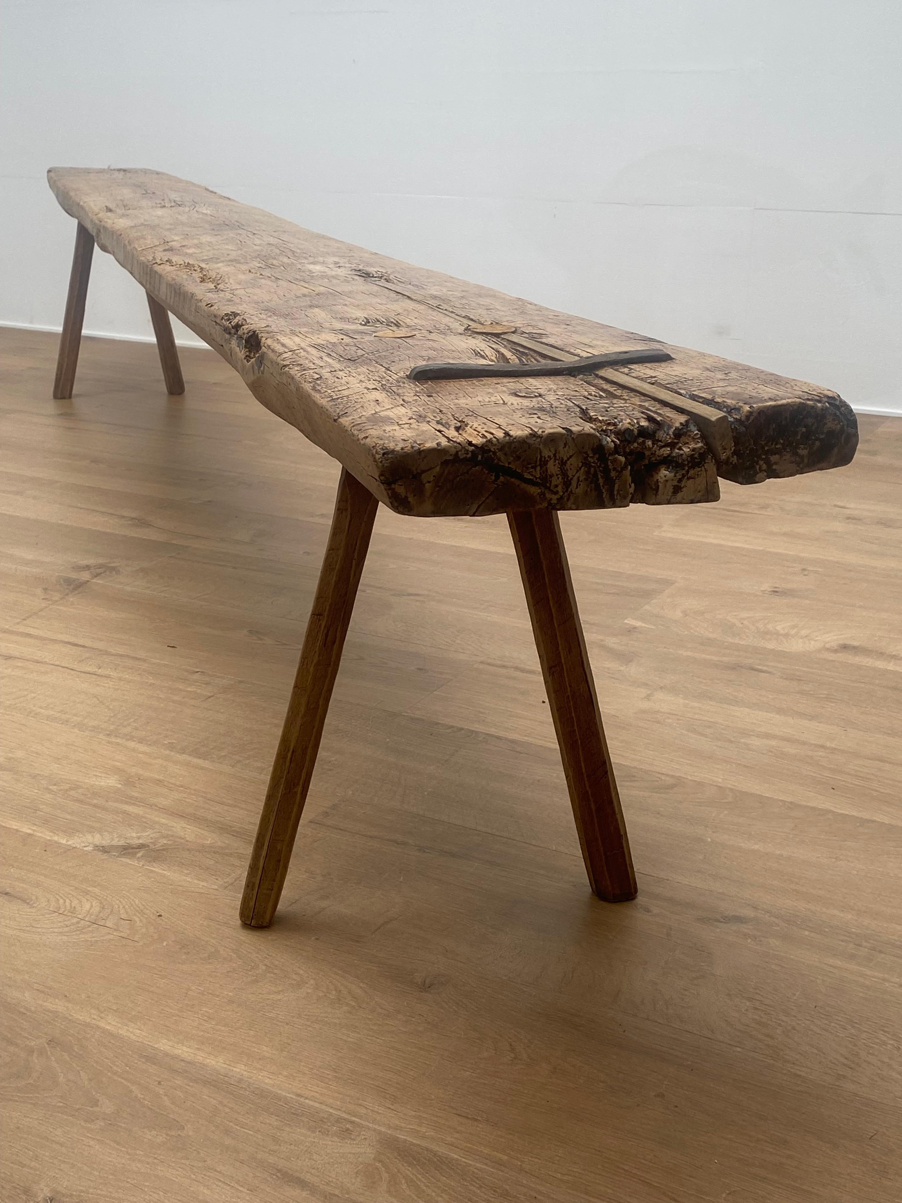 Italian Brutalist Farmers Bench in A Bleached Fruitwood 10