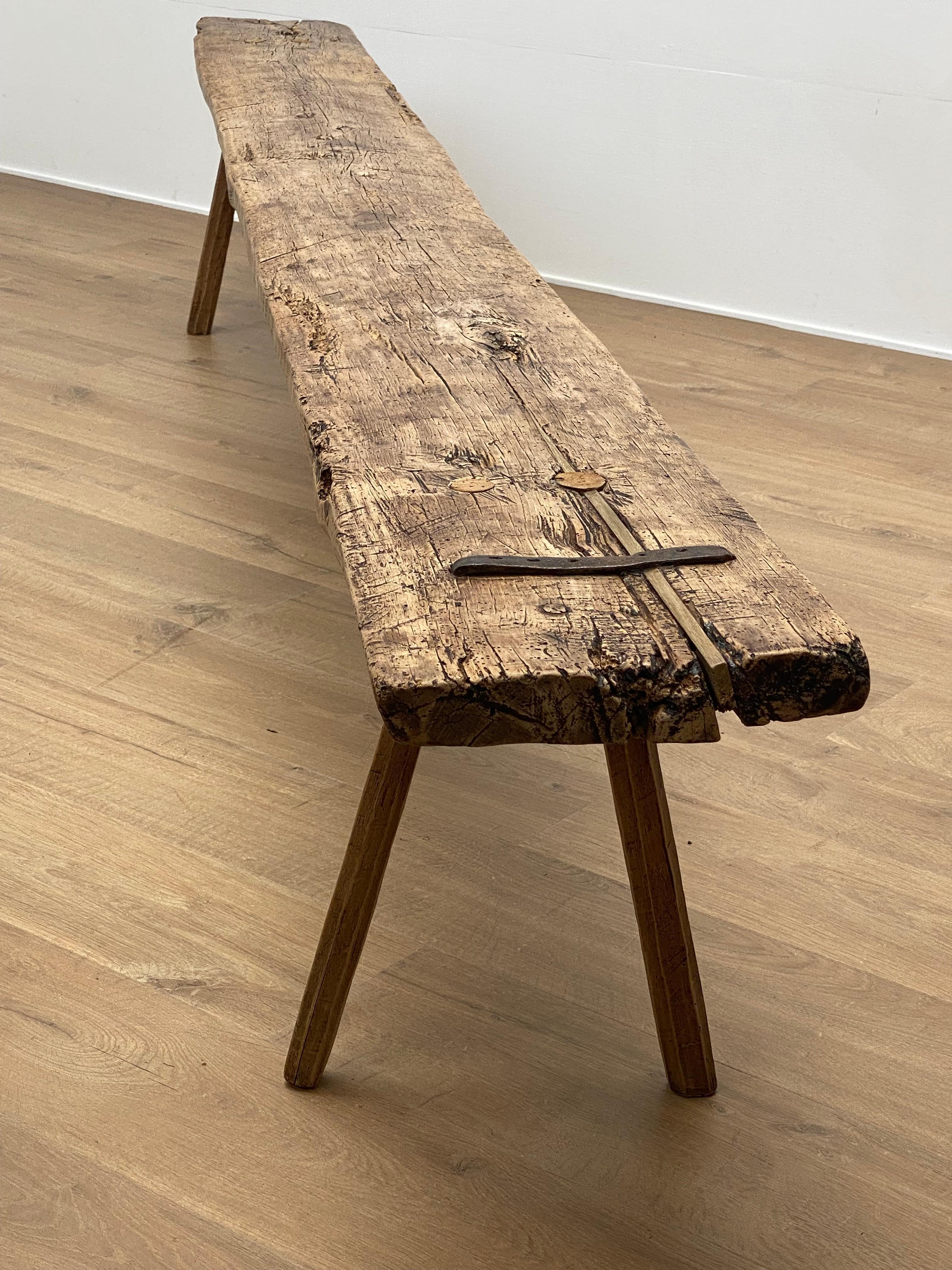 Italian Brutalist Farmers Bench in A Bleached Fruitwood 13