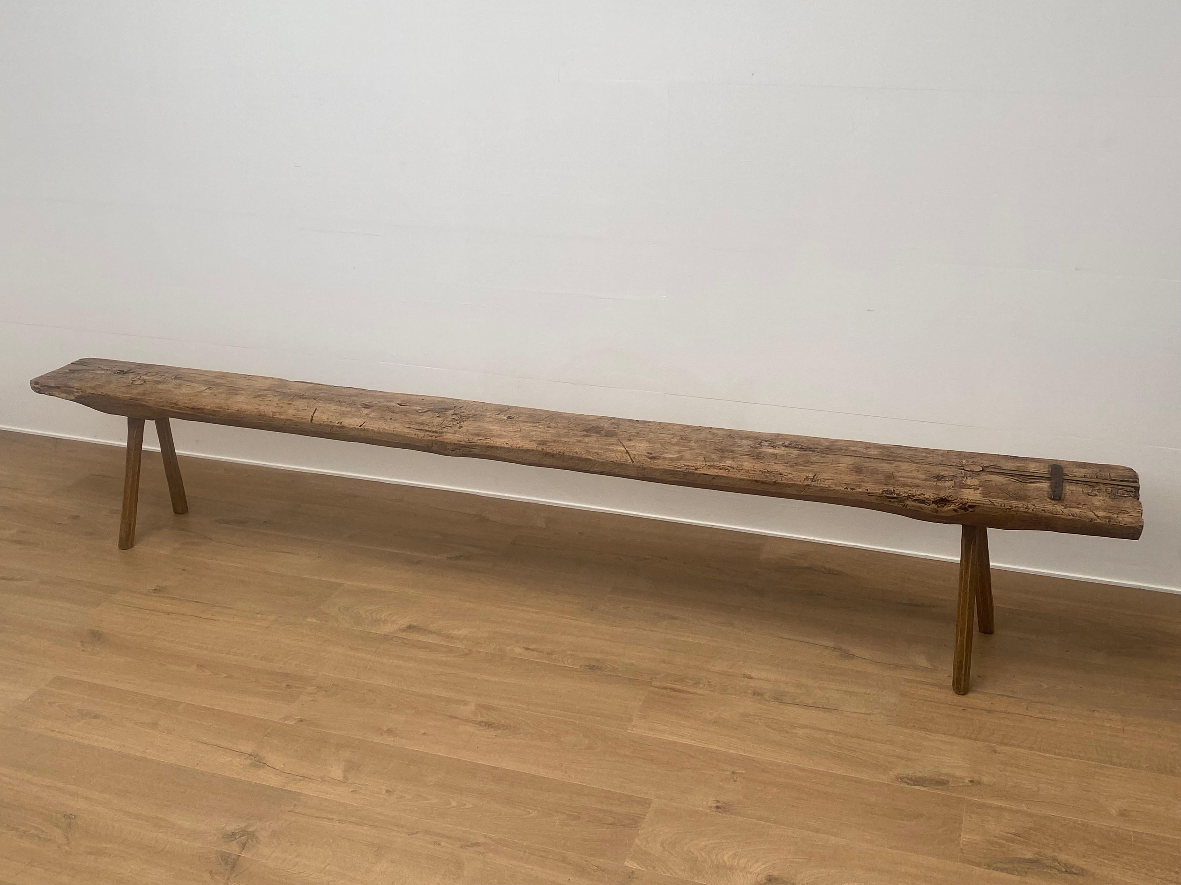 Italian Brutalist Farmers Bench in A Bleached Fruitwood In Good Condition In Schellebelle, BE