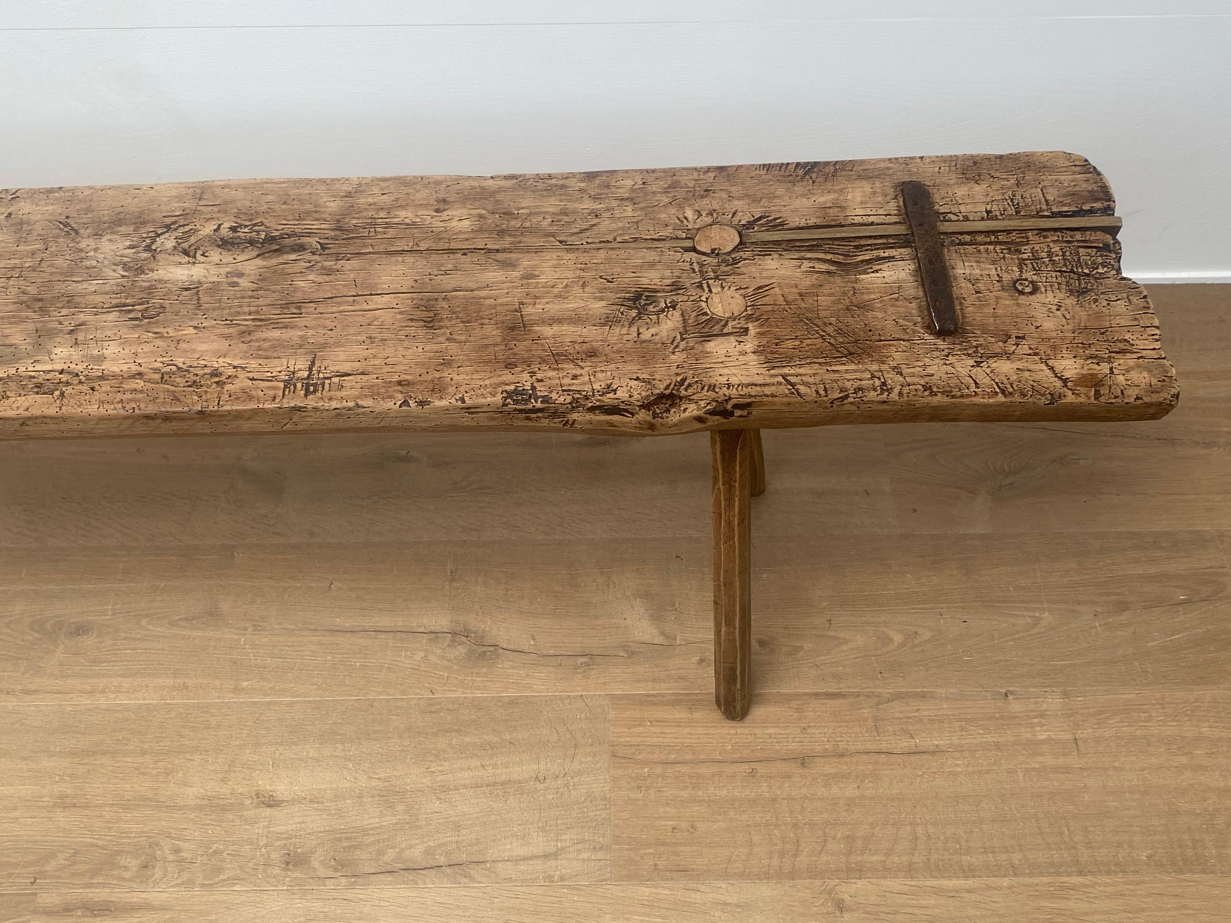 Early 20th Century Italian Brutalist Farmers Bench in A Bleached Fruitwood