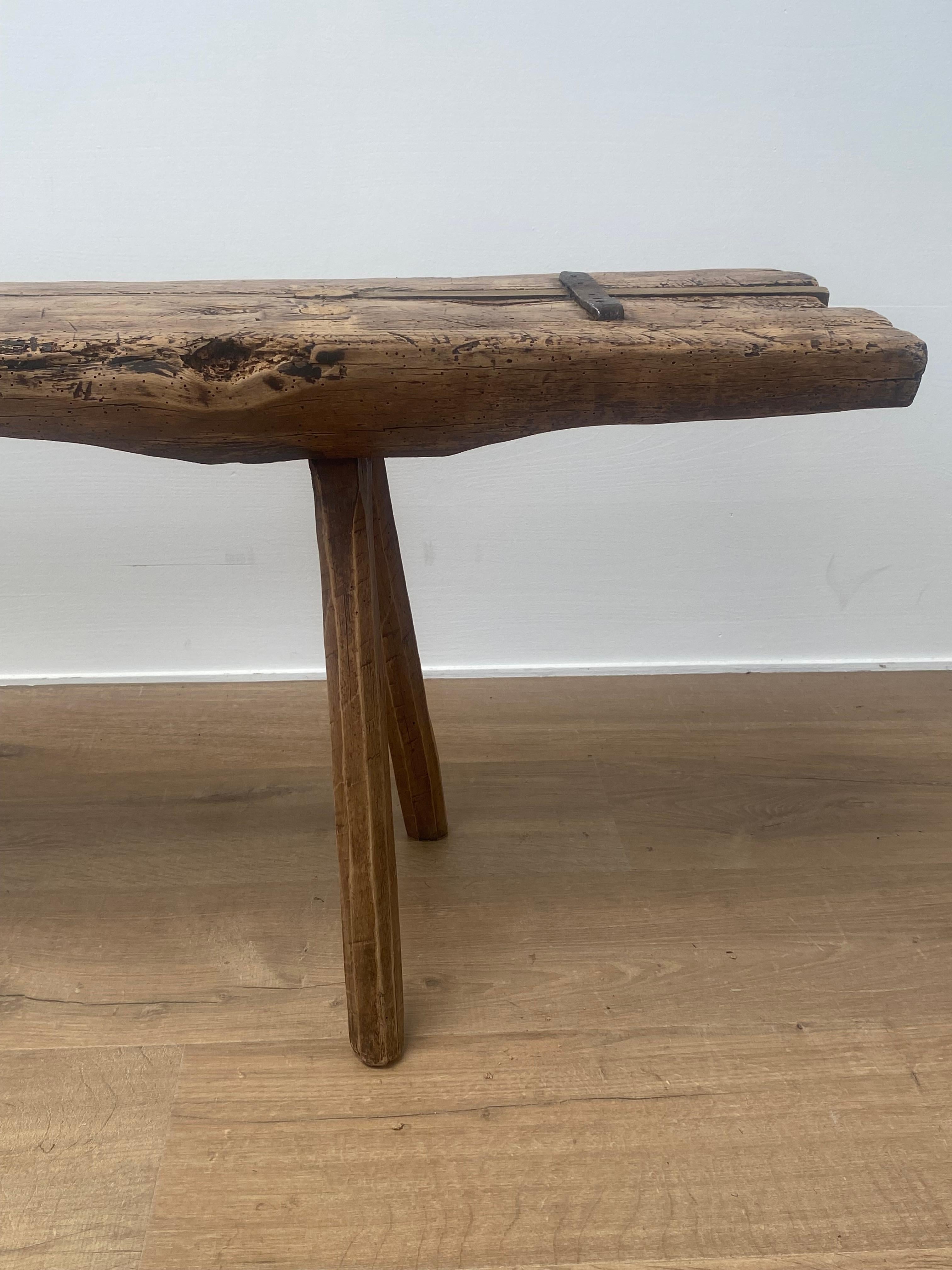 Italian Brutalist Farmers Bench in A Bleached Fruitwood 3