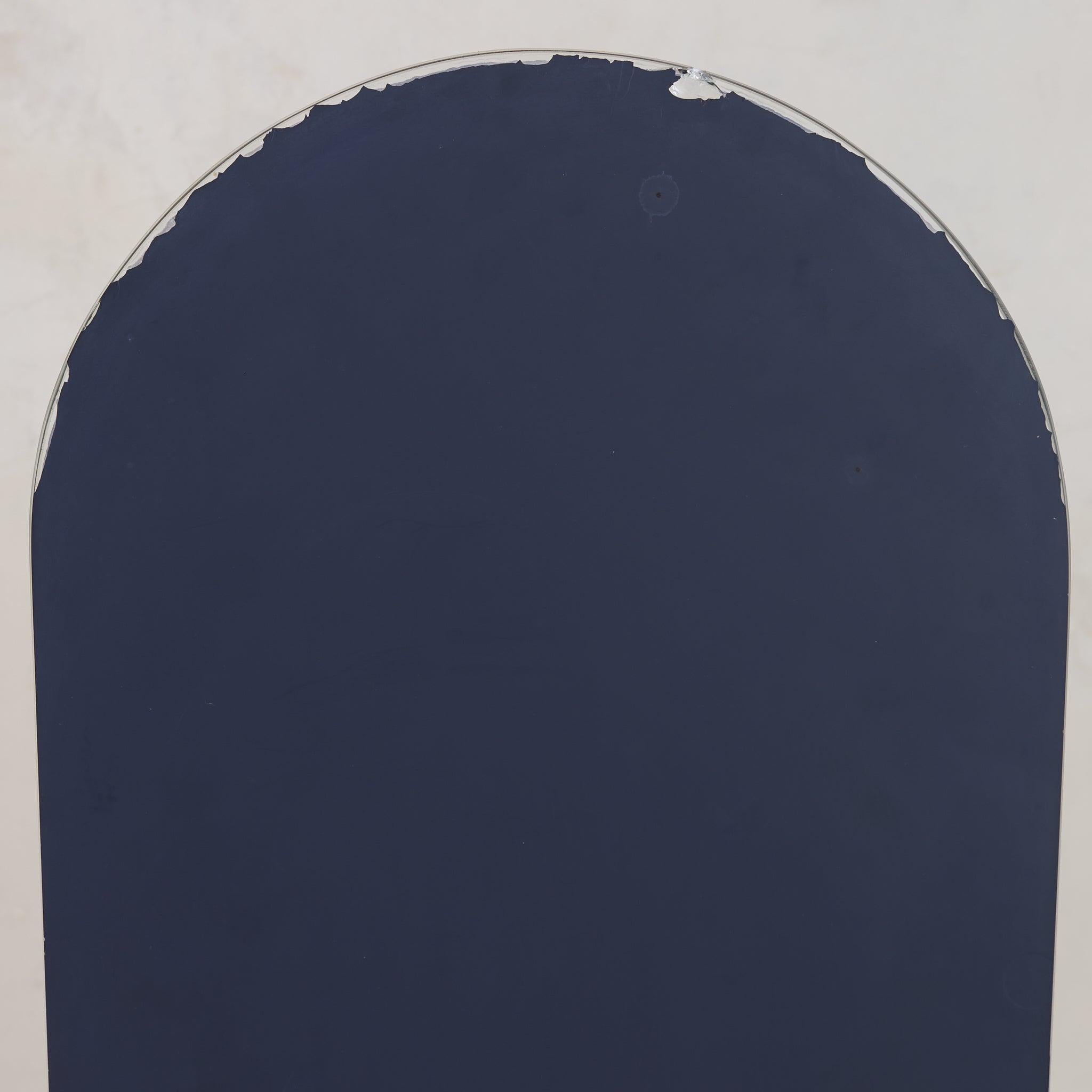 Italian Brutalist Floor Mirror with Embossed Metal + Wood Base, 1970s in vendita 4