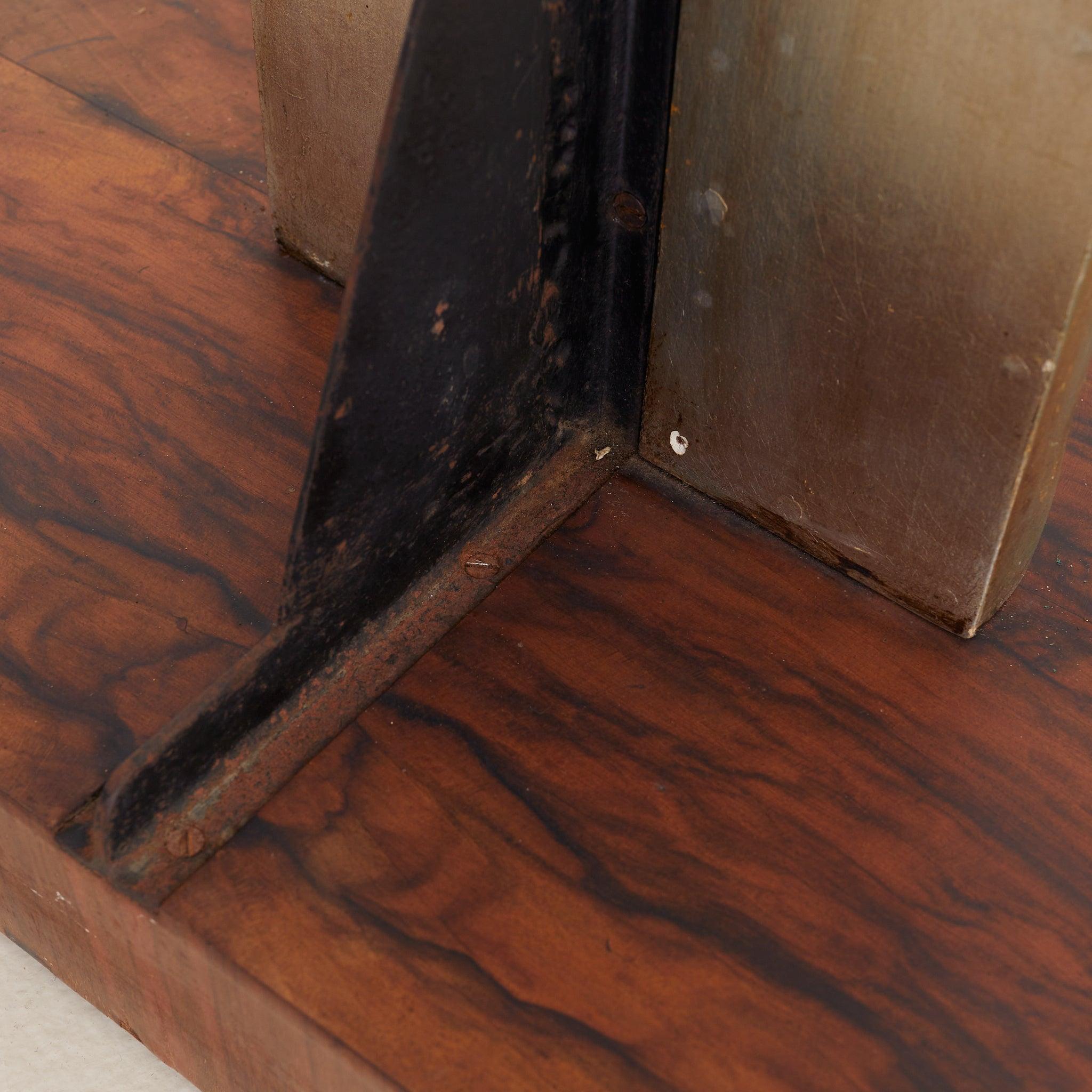 Italian Brutalist Floor Mirror with Embossed Metal + Wood Base, 1970s in vendita 2