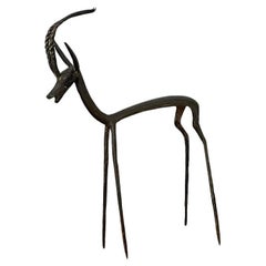 Vintage Italian Brutalist Iron Antelope Sculpture 