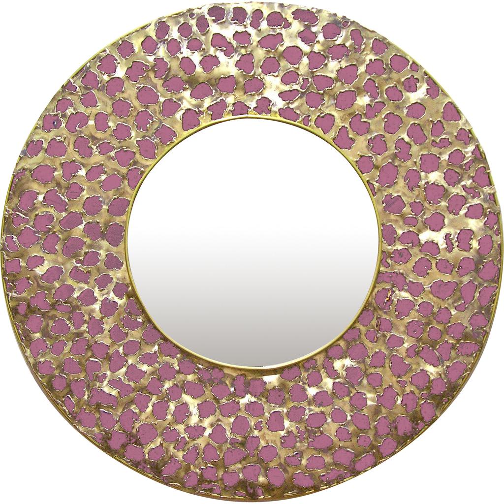 Cut Glass Italian Brutalist Perforated Black Lacquer & Gold Brass Modern Round Mirror For Sale