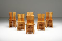 Italian Brutalist Pine Dining Chairs, Italy, 1970s