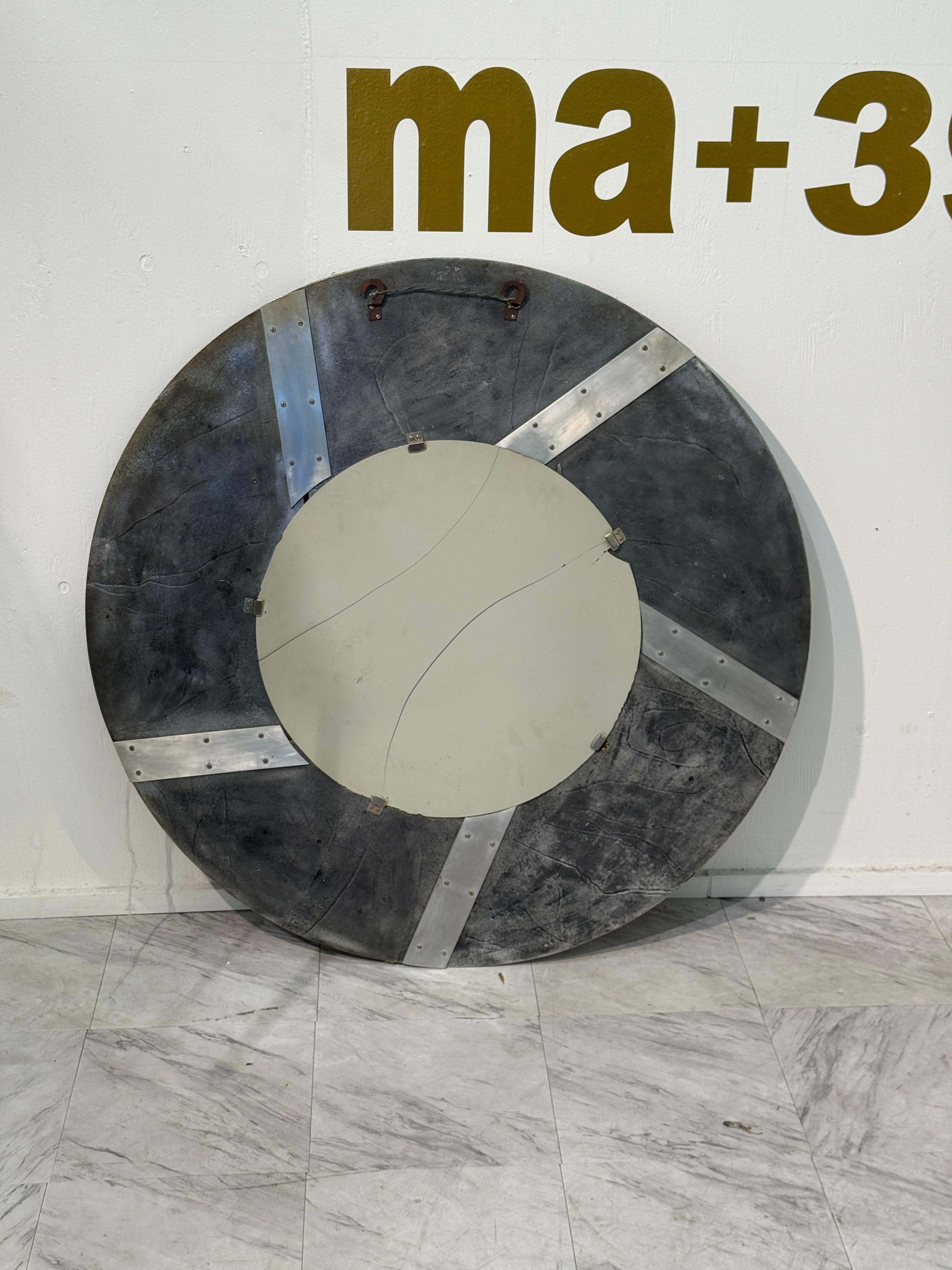 Italian Brutalist Round Mirror with Sculpted Metal Frame, 1970s For Sale 2