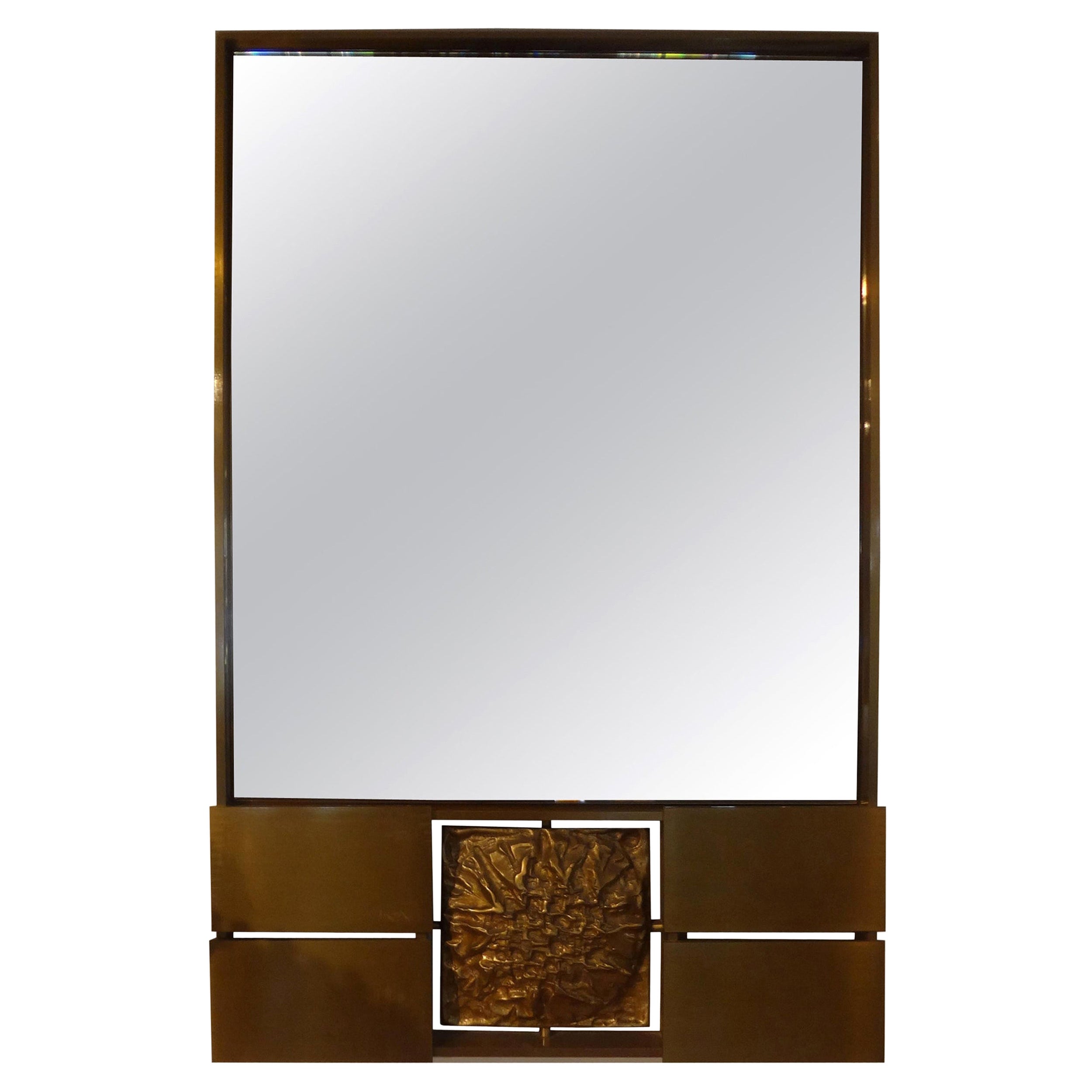 Italian Brutalist Sculptural Brass Mirror by Luciano Frigerio