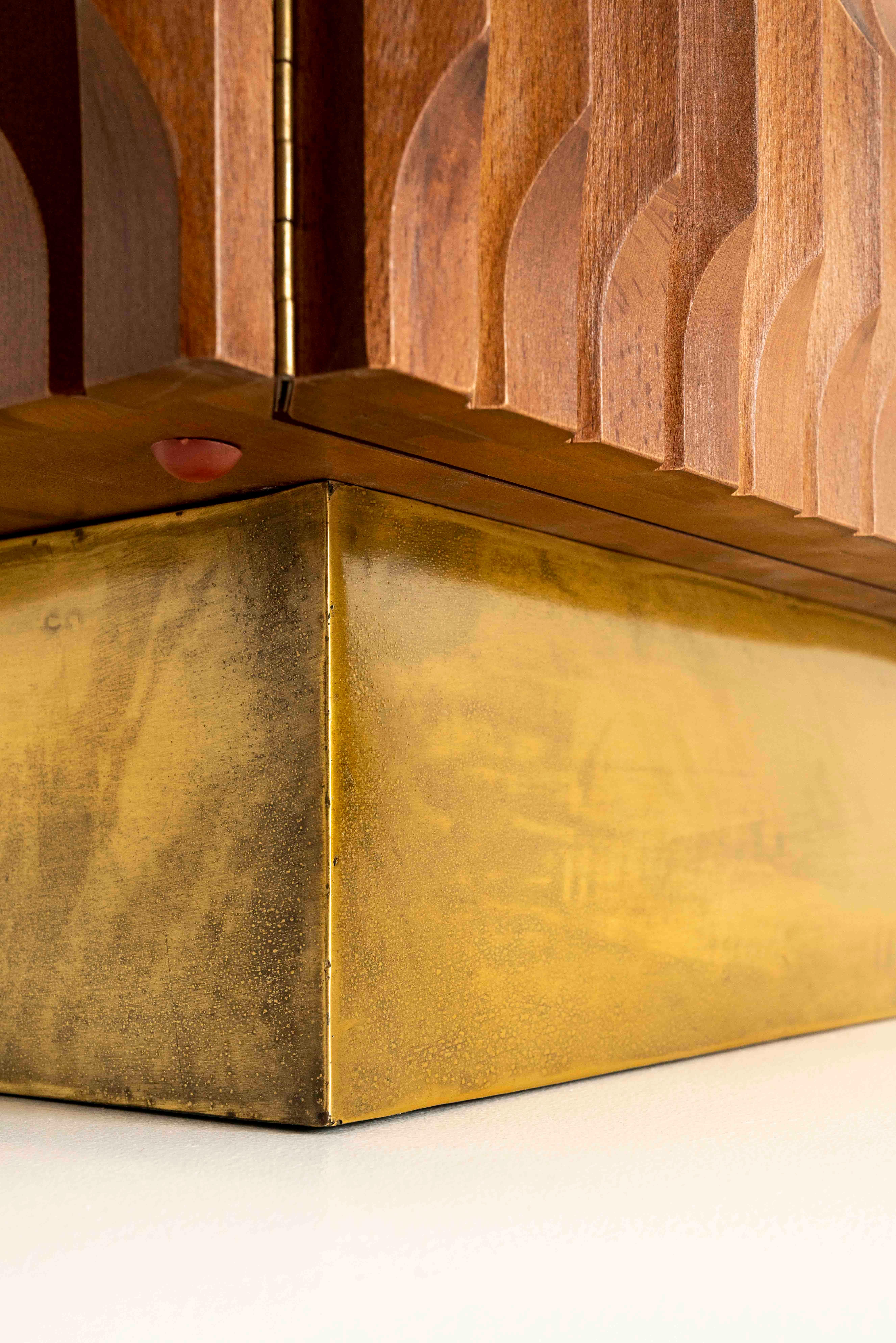 Italian Brutalist Sideboard with Wood, Brass and Travertine, 1970s 8