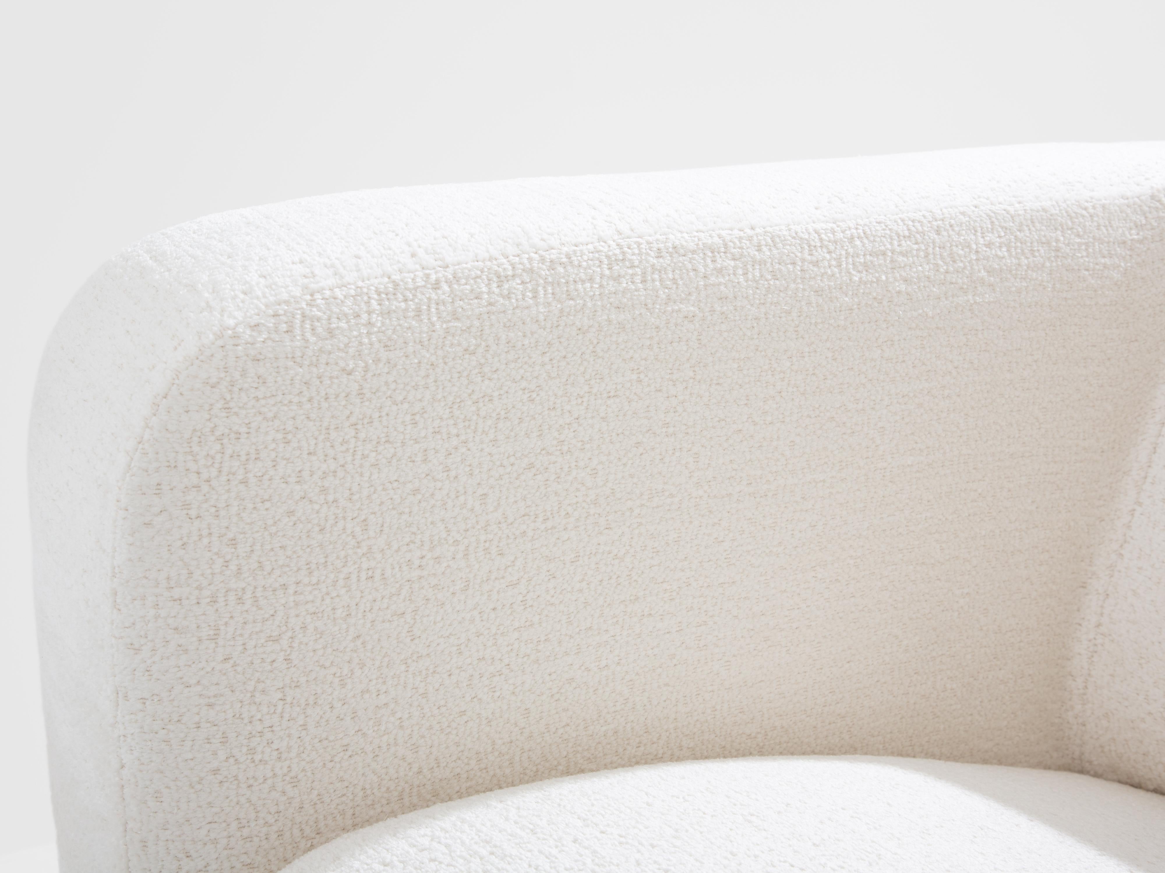 Italian brutalist sofa solid walnut and white chenille velvet 1960s For Sale 2