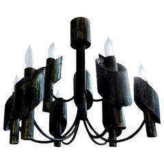 Italian Brutalist Steel Chandelier in the Style of Sciolari