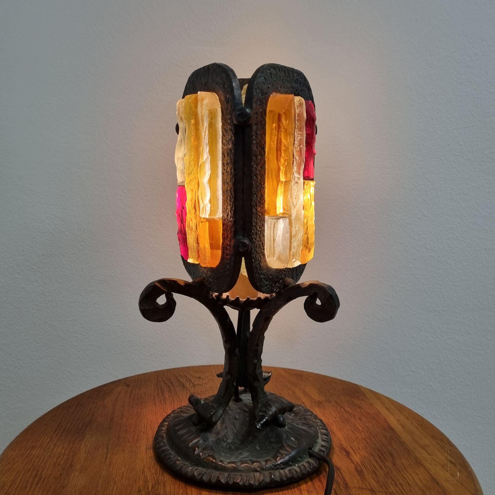 Glass Italian Brutalist Table Lamp by Longobard, Italy 60s For Sale
