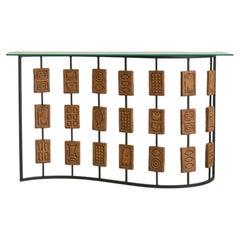 Consola italiana brutalista de terracota y hierro de Mario Giani (Clizia), años 70