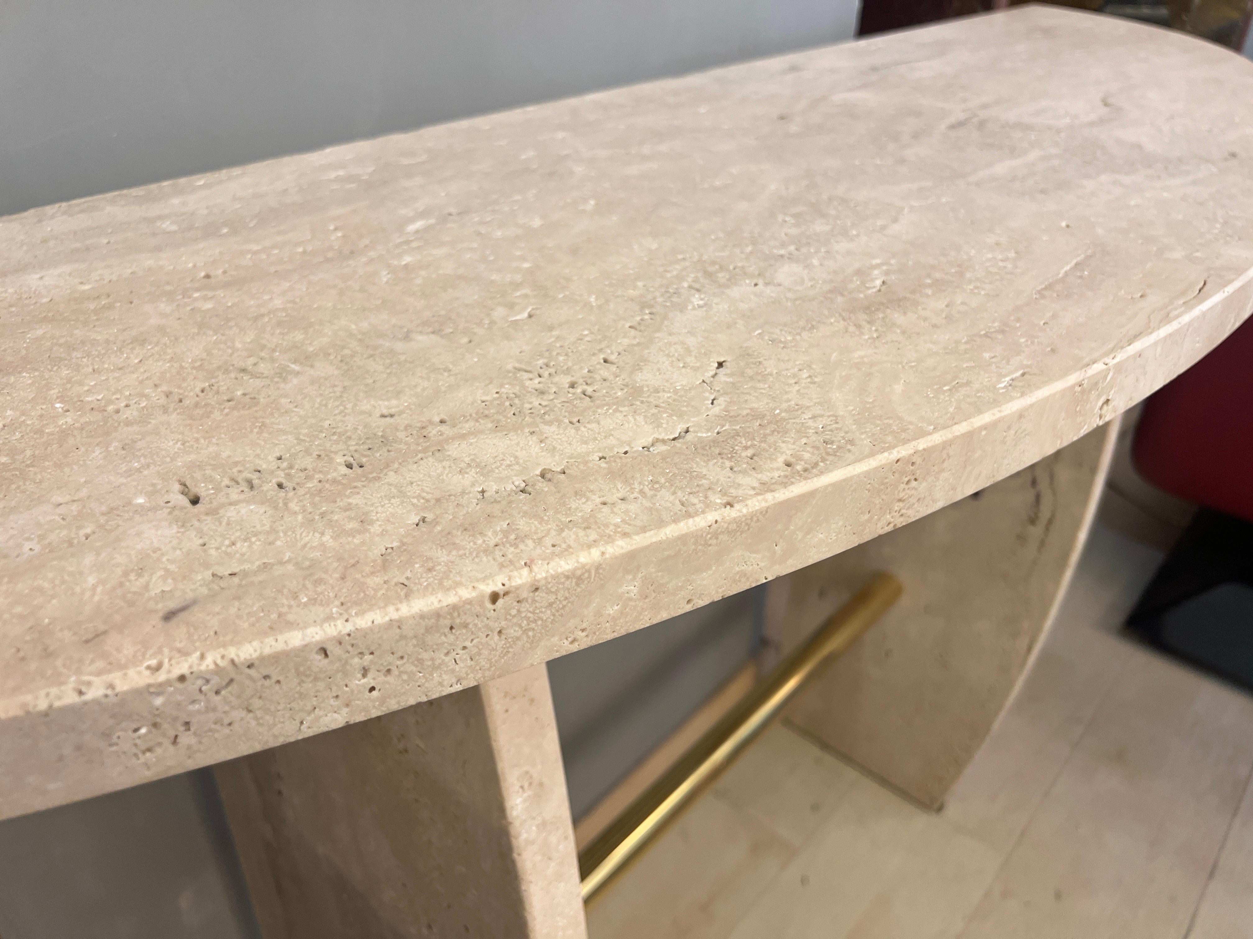 Italian Brutalist Travertine Marble Console Table 1980 For Sale 7