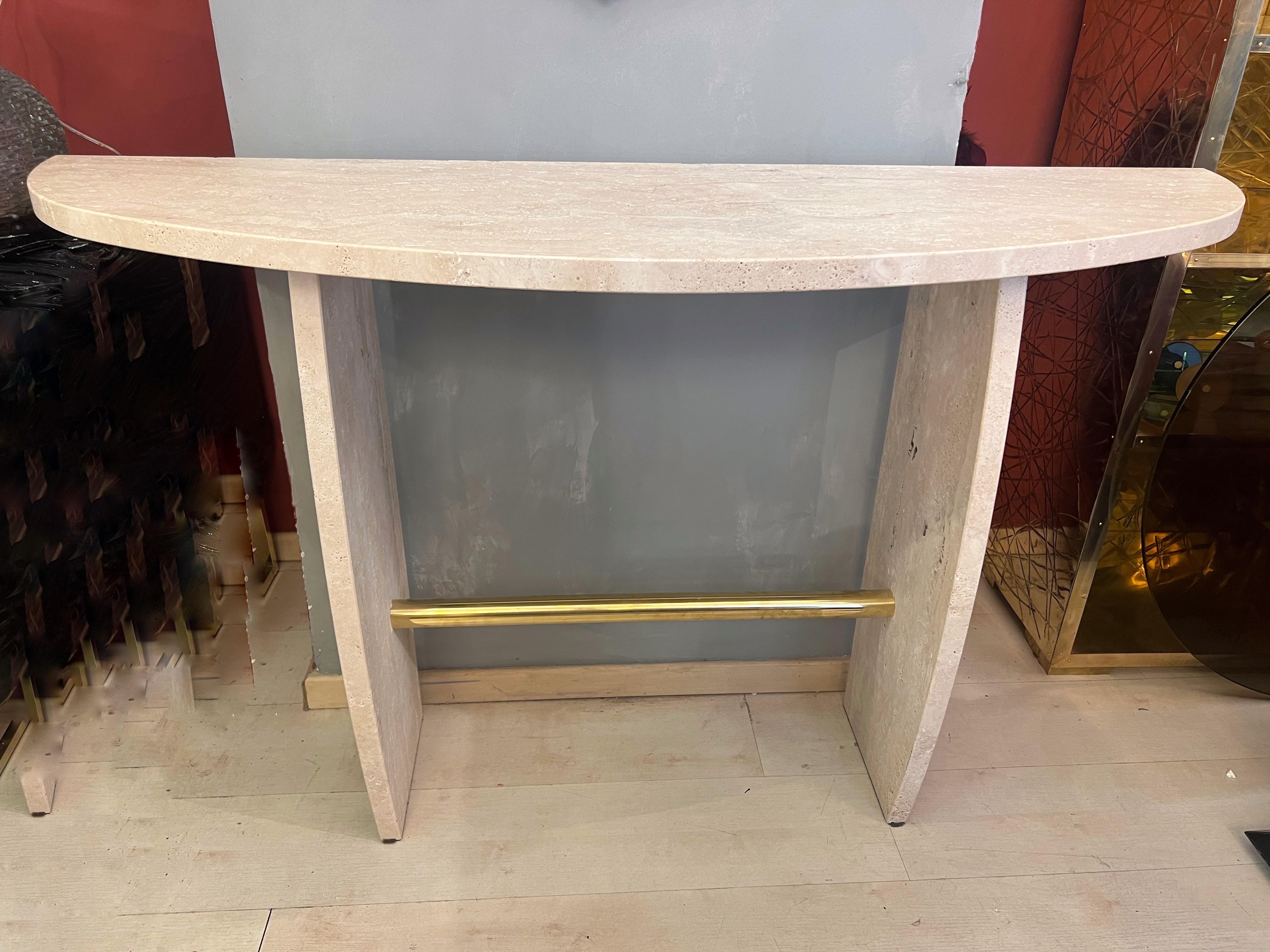 Italian Brutalist Travertine Marble Console Table 1980 For Sale 8