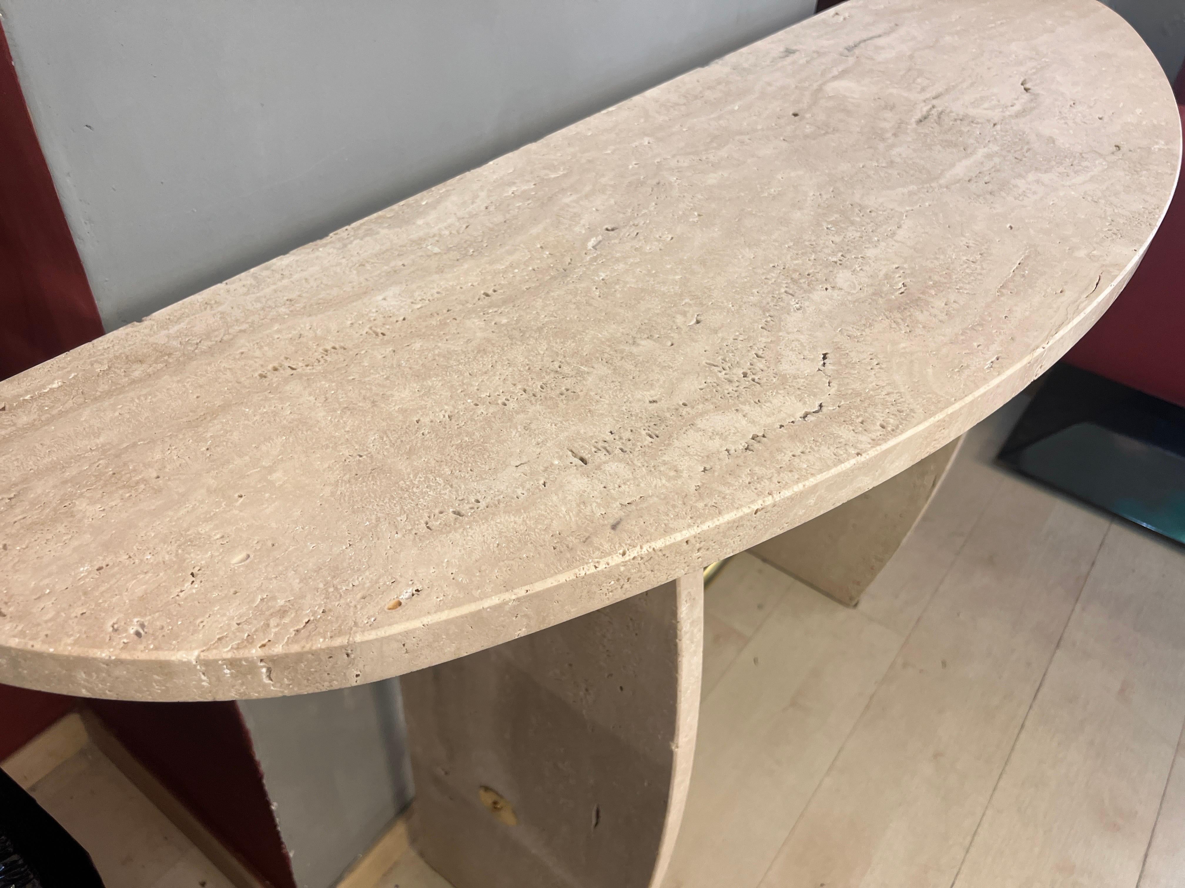 Italian Brutalist Travertine Marble Console Table 1980 For Sale 9