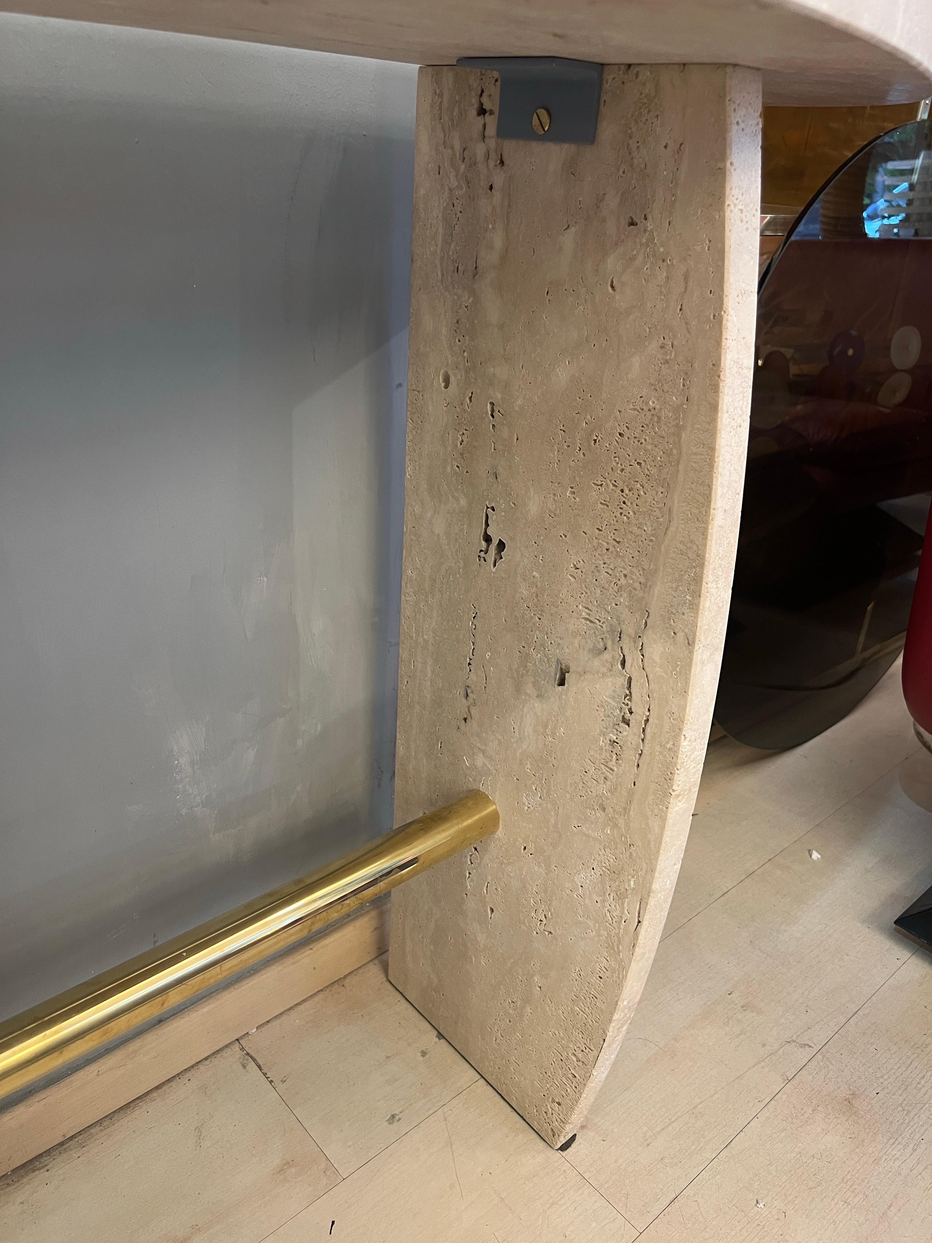 Italian Brutalist Travertine Marble Console Table 1980 For Sale 12