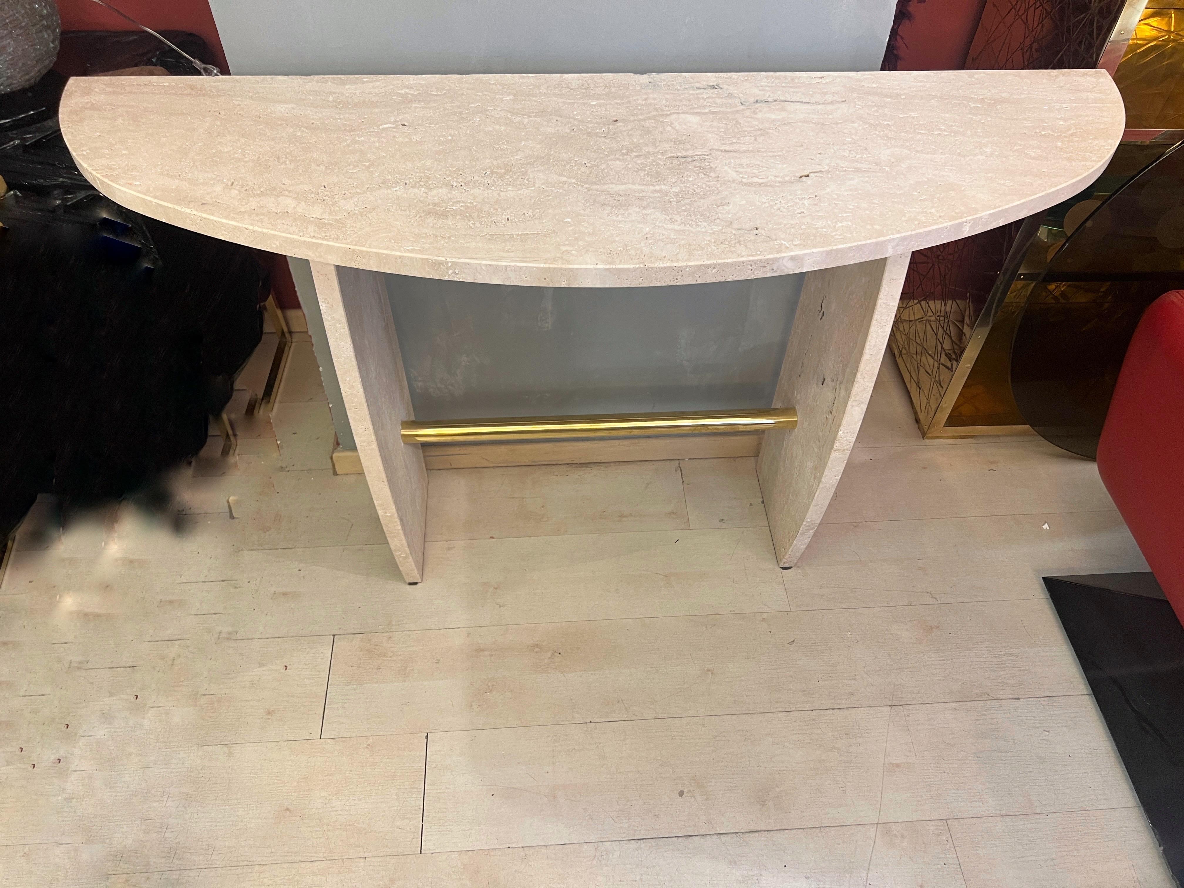 Italian Brutalist Travertine Marble Console Table 1980 In Good Condition For Sale In Florence, IT