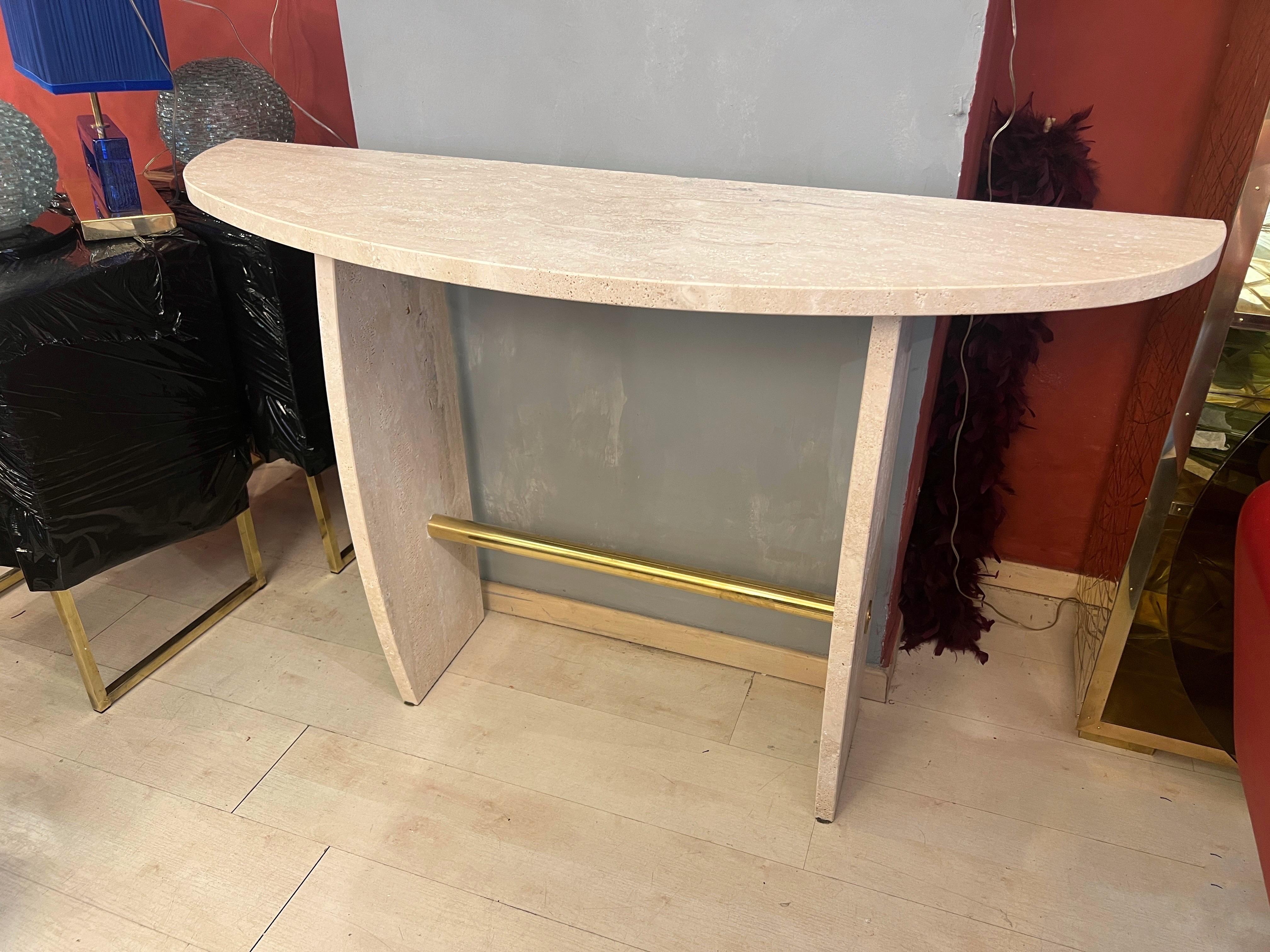 Late 20th Century Italian Brutalist Travertine Marble Console Table 1980 For Sale