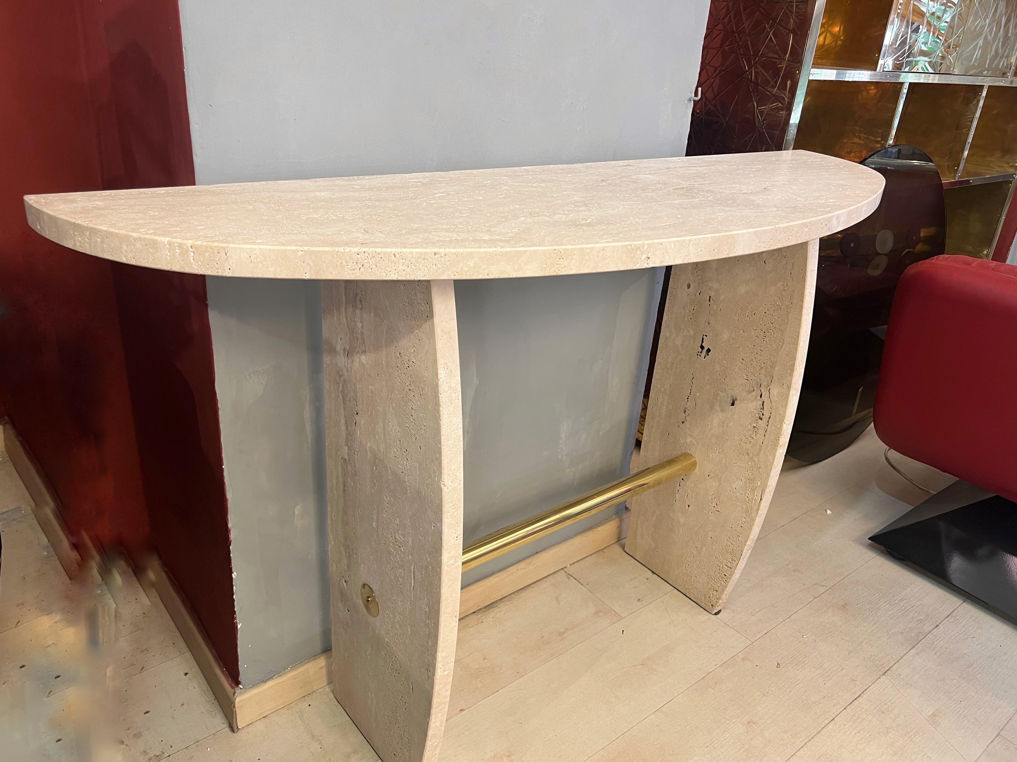 Italian Brutalist Travertine Marble Console Table 1980 For Sale 1