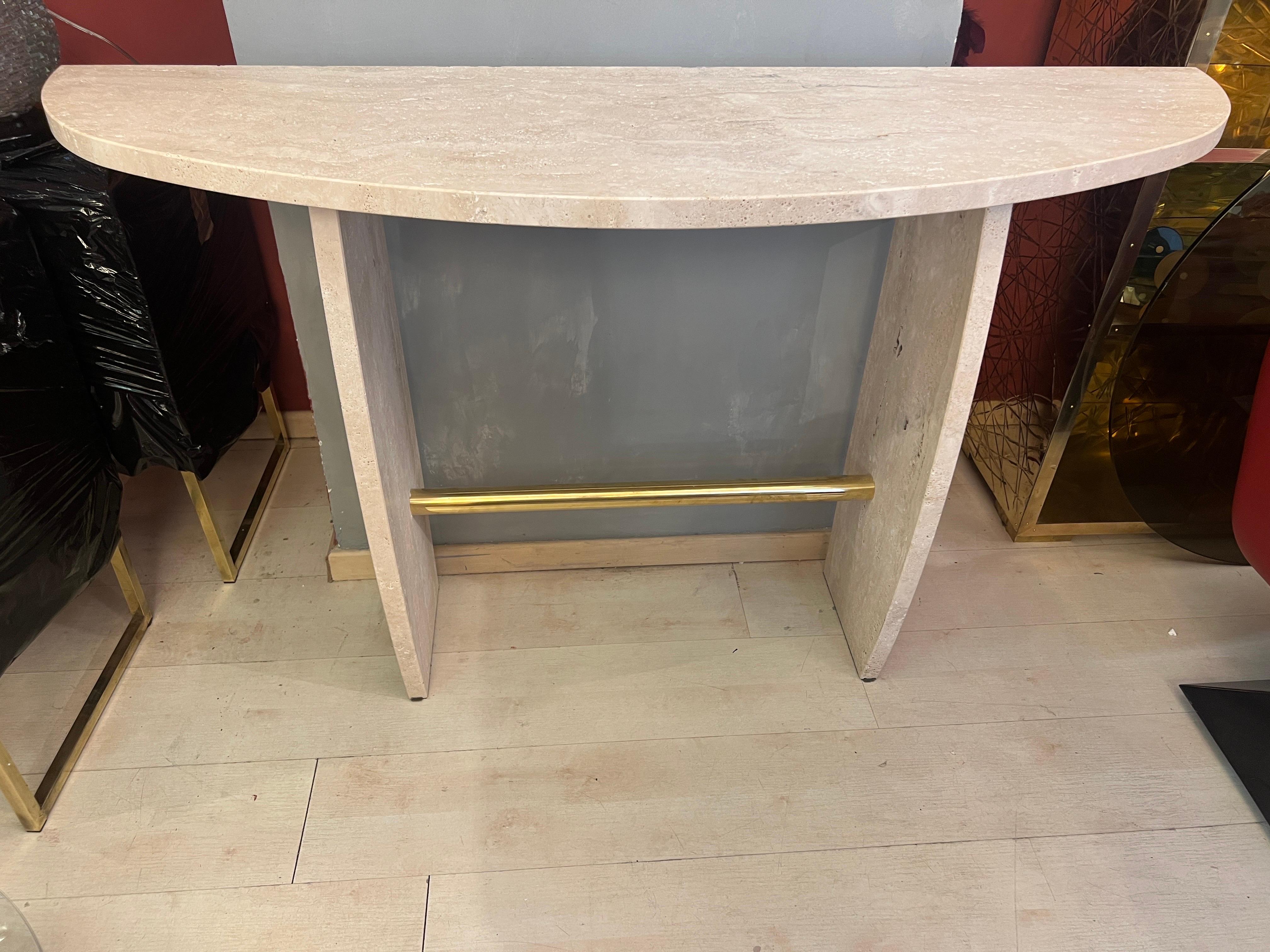 Italian Brutalist Travertine Marble Console Table 1980 For Sale 2