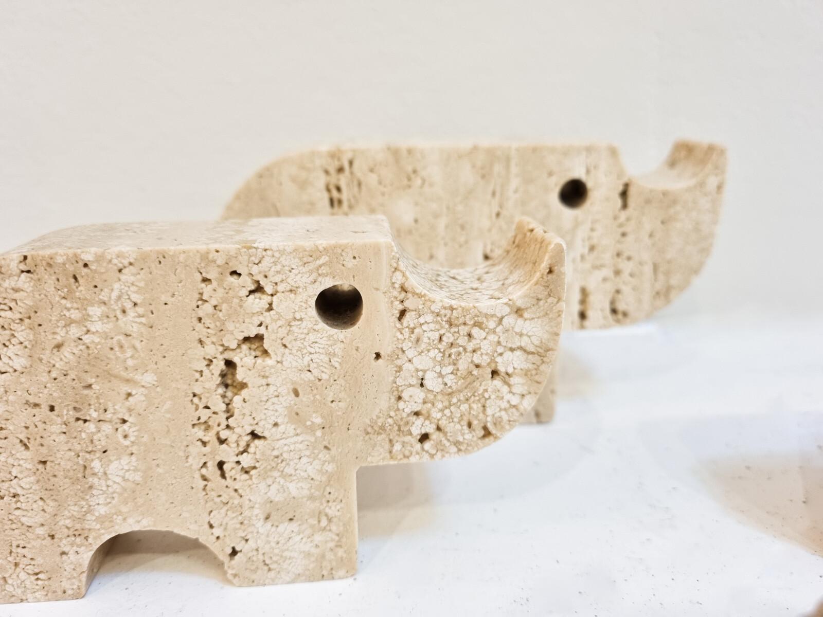 Late 20th Century Italian Brutalist Travertine Rhinoceros Sculptures by Fratelli Mannelli, Italy For Sale