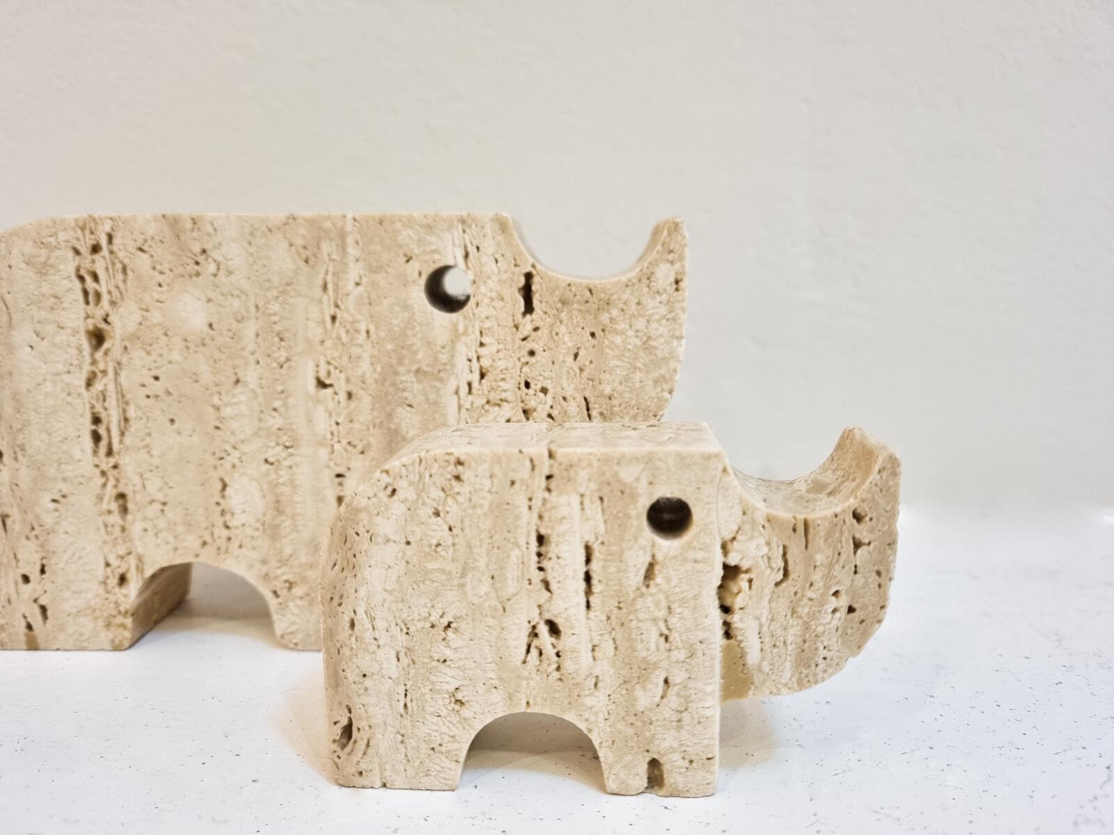 Italian Brutalist Travertine Rhinoceros Sculptures by Fratelli Mannelli, Italy For Sale 3