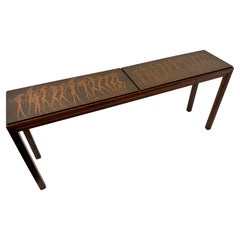 Italian Brutalist Walnut and Copper Console Table by G. Urso