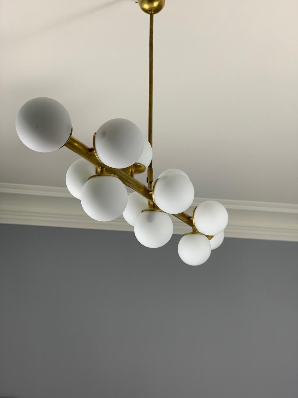 Italian Bubble Ceiling Lamp in Brass & Opal 50s Stilnovo Style For Sale 5