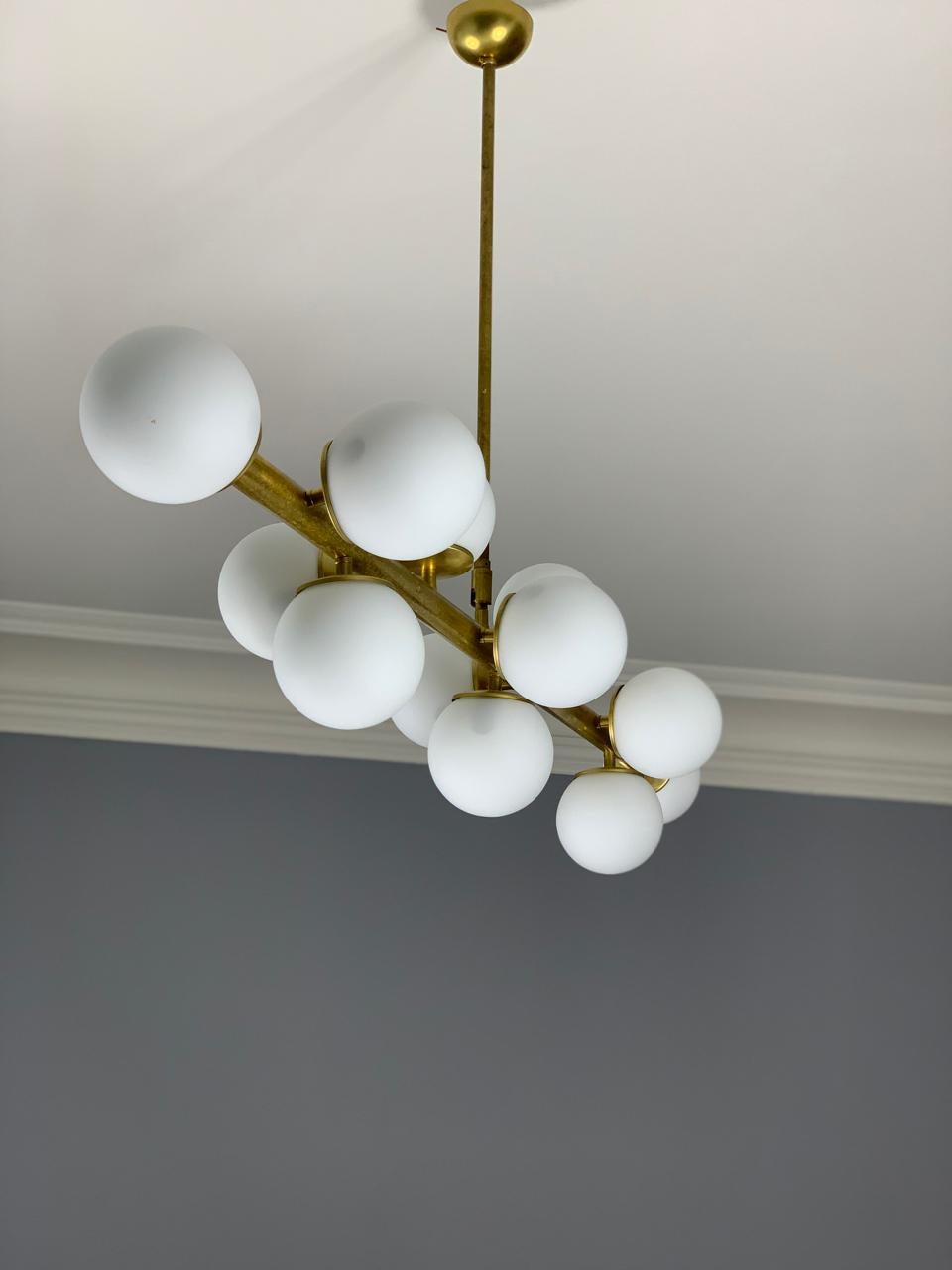 Italian Bubble Ceiling Lamp in Brass & Opal 50s Stilnovo Style For Sale 6