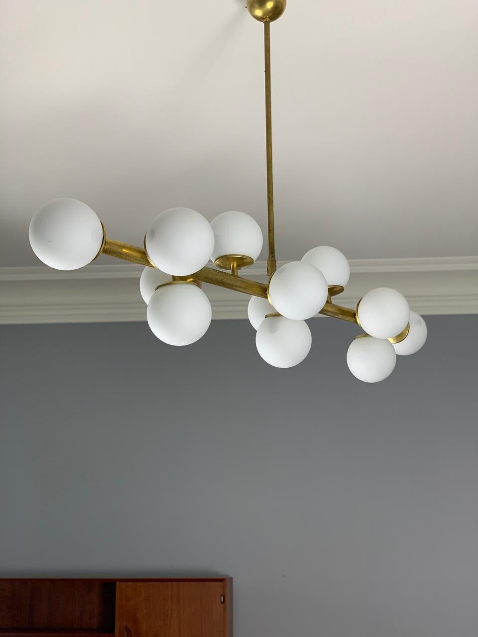 Italian Bubble Ceiling Lamp in Brass & Opal 50s Stilnovo Style For Sale 7