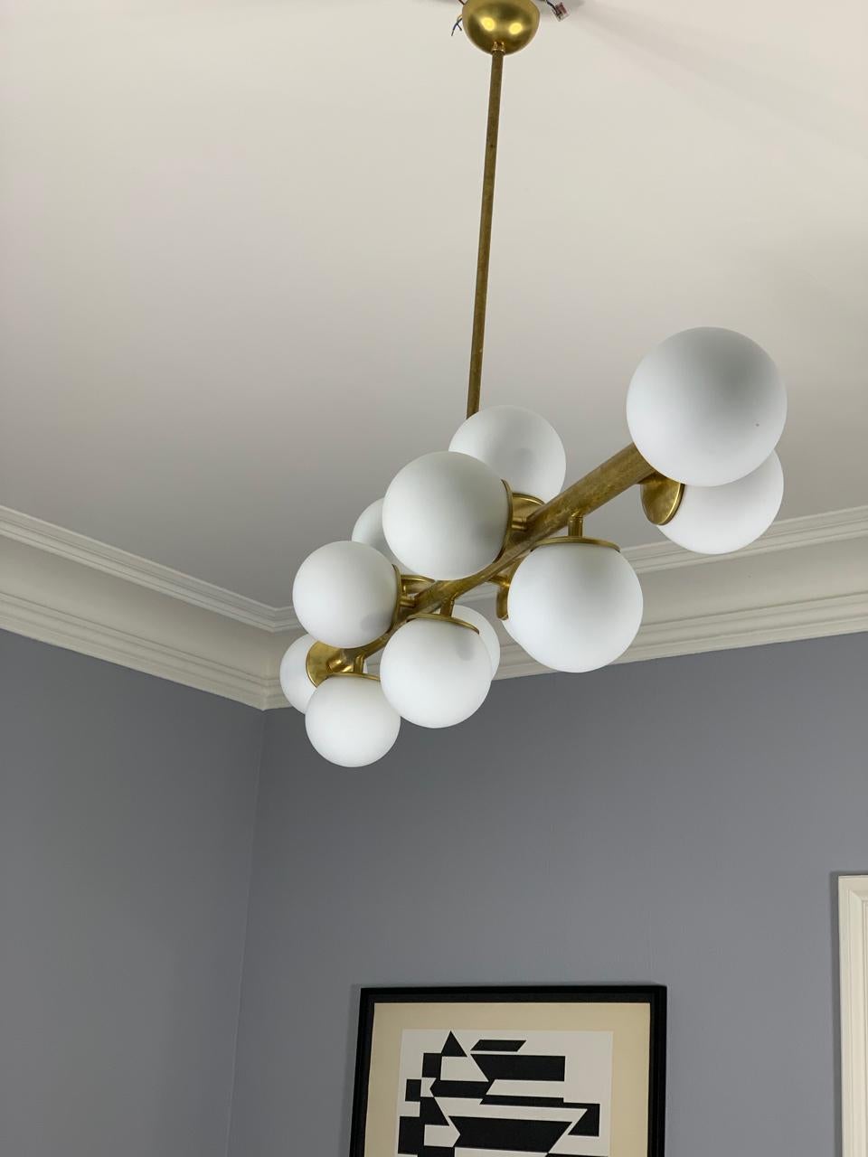 Italian Bubble Ceiling Lamp in Brass & Opal 50s Stilnovo Style For Sale 9