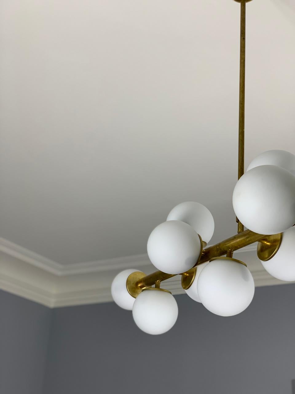 Italian Bubble Ceiling Lamp in Brass & Opal 50s Stilnovo Style For Sale 10