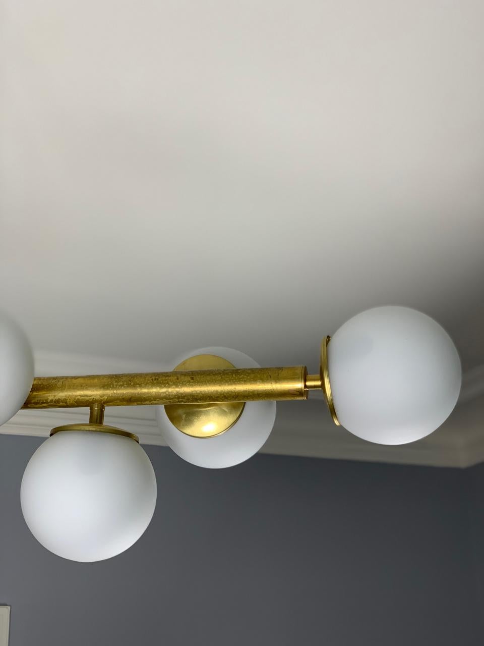 Italian Bubble Ceiling Lamp in Brass & Opal 50s Stilnovo Style For Sale 11