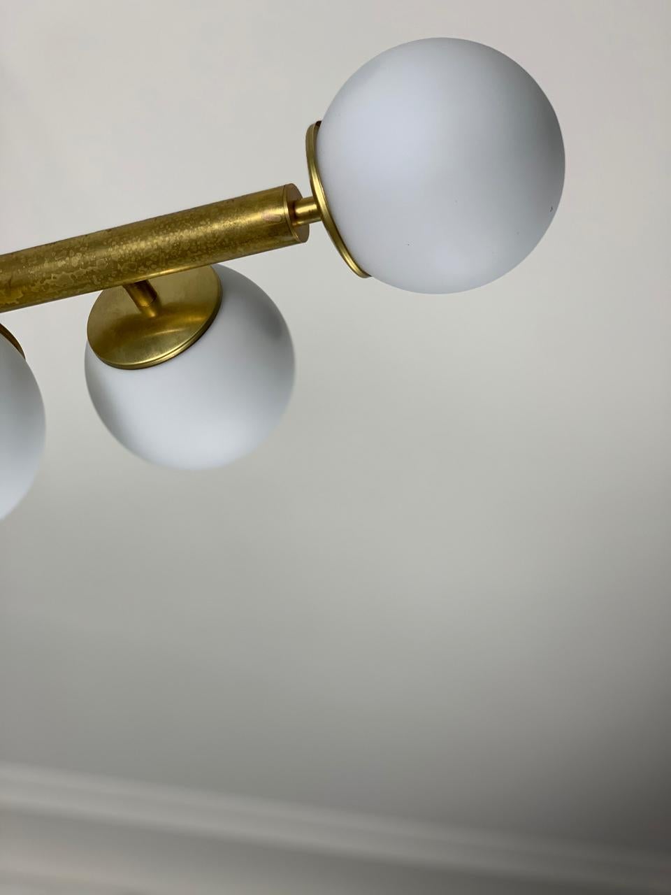 Italian Bubble Ceiling Lamp in Brass & Opal 50s Stilnovo Style For Sale 12