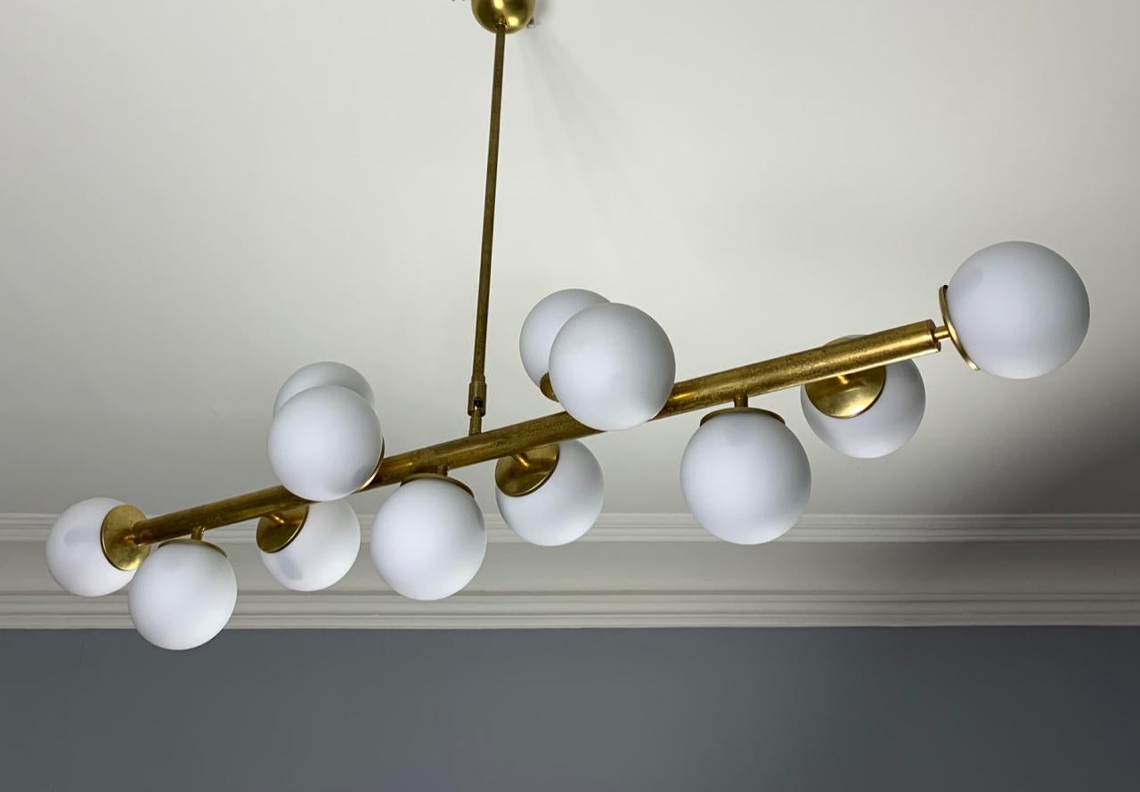 Mid-Century Modern Italian Bubble Ceiling Lamp in Brass & Opal 50s Stilnovo Style For Sale